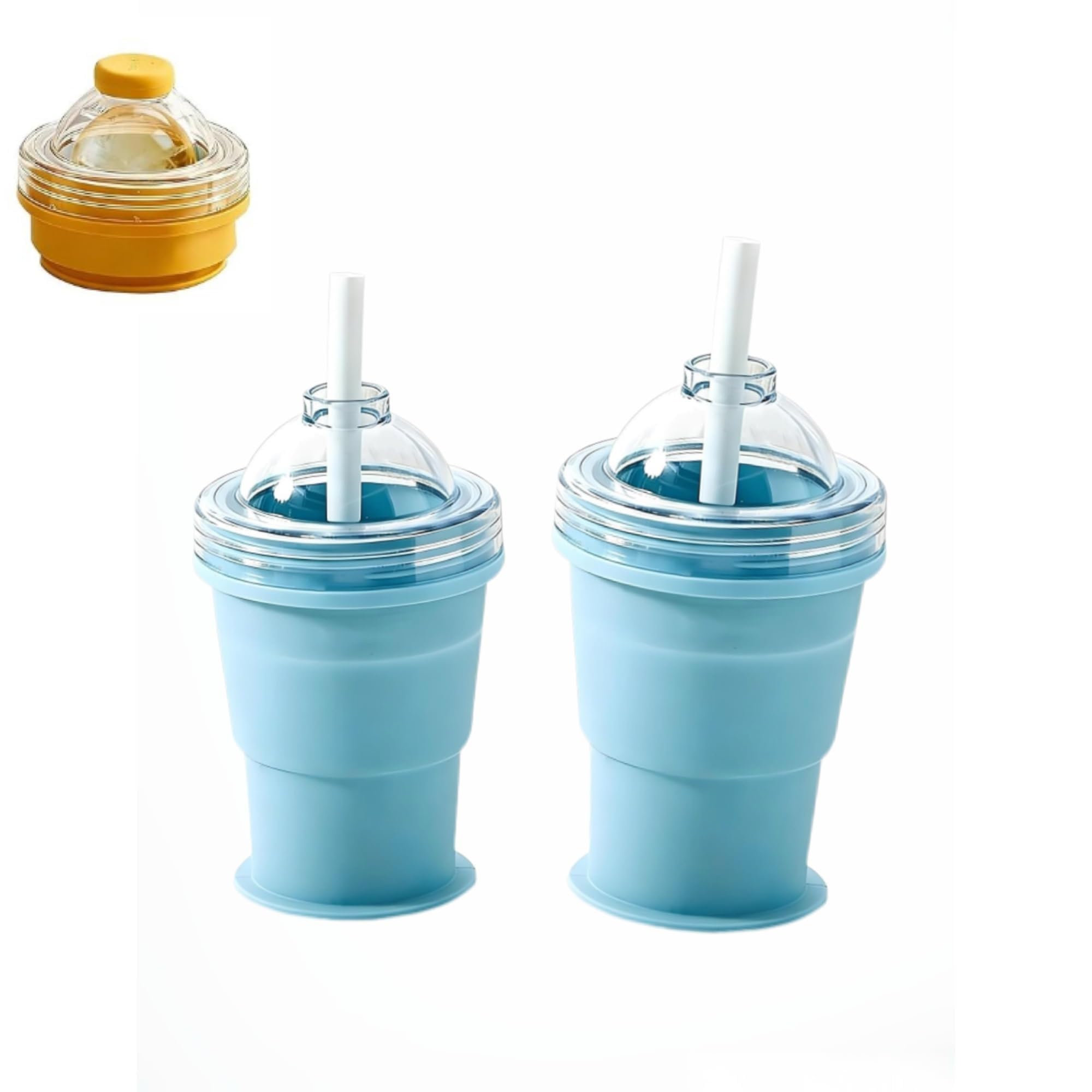 Tasse pliable en silicone avec couvercle et paille, gobelet de voyage portable pour whisky, café glacé, jus, design étanche, avec moule à glace pour un démoulage facile