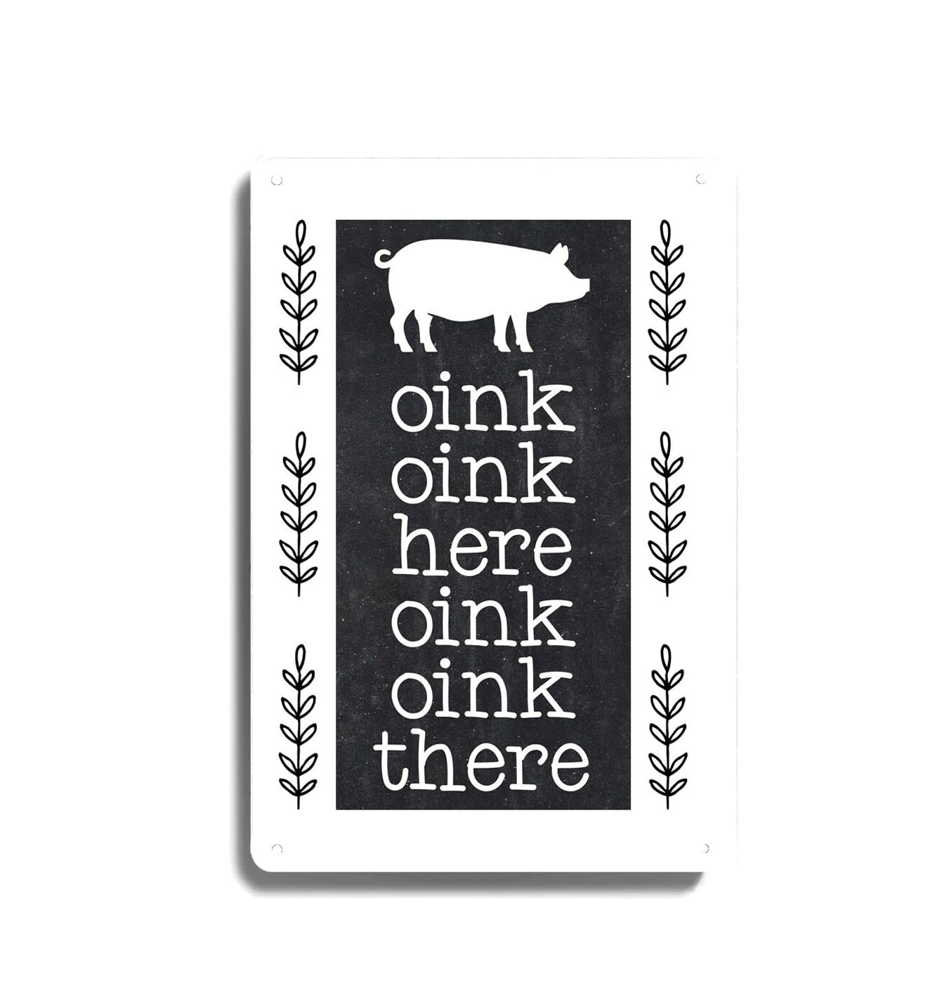 Bioprocess Black/White Pig Kitchen Wall Art And Kitchen Decor Dining Room Art Oink Oink Here Wall Decor Poster Metal Sign 8X12 Inches