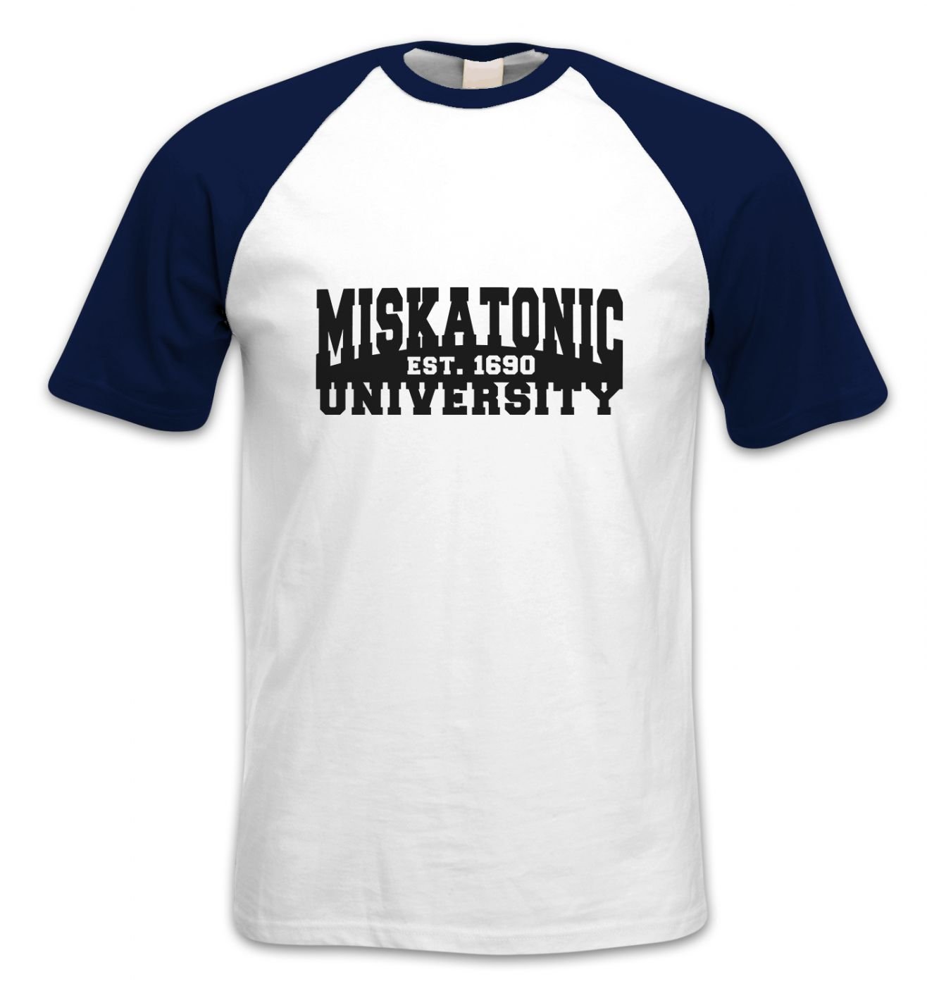 Monster Tshirts By Big Mouth Miskatonic University Short-sleeved Baseball T-shirt - White-DeepNavy Chest