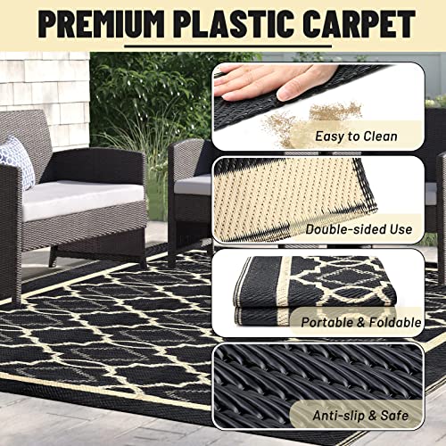 zootop Outdoor tapijt waterdicht tapijt voor kamperen, groot terrastapijt modern omkeerbaar plastic geweven tapijt draagbaar lichtgewicht campingmat vloerkleed voor strand tuin terras balkon dek 120 x - Afbeelding 6