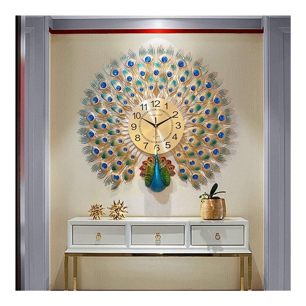 Zegar ścienny 60 cm, Stiller Metallwanduhrpfau tykający nie duży dekoracyjny 3D nowoczesny, używany do salonu sypialni, A (A (70 * 65 cm))
