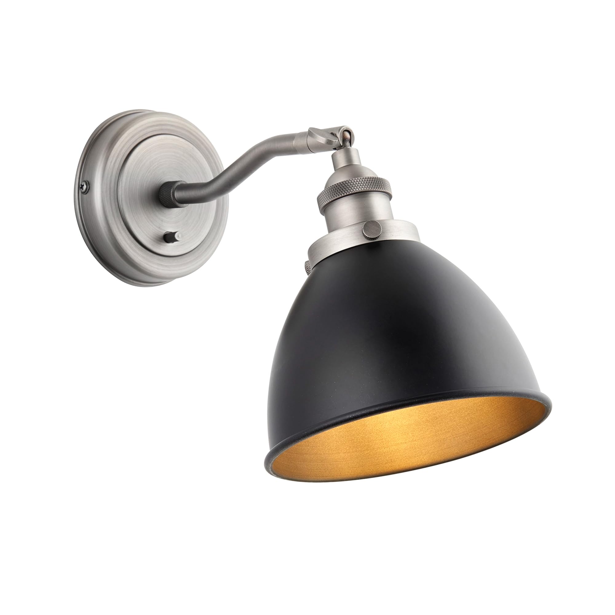 National Lighting Rue Wall Light 7W - Matt Black Wall Light with Aged Pewter, Adjustable Indoor Sconce with On/Off Switch β LED E27 IP20 Dimmable Industrial Style Lamp