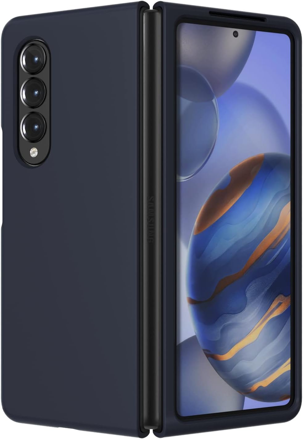 OHLIGIA Funda protectora de silicona líquida para Samsung Galaxy Z Fold 3 de 3 capas, a prueba de golpes, con forro de microfibra suave antiarañazos, para Galaxy Z Fold 3 5G (2021) (azul medianoche)