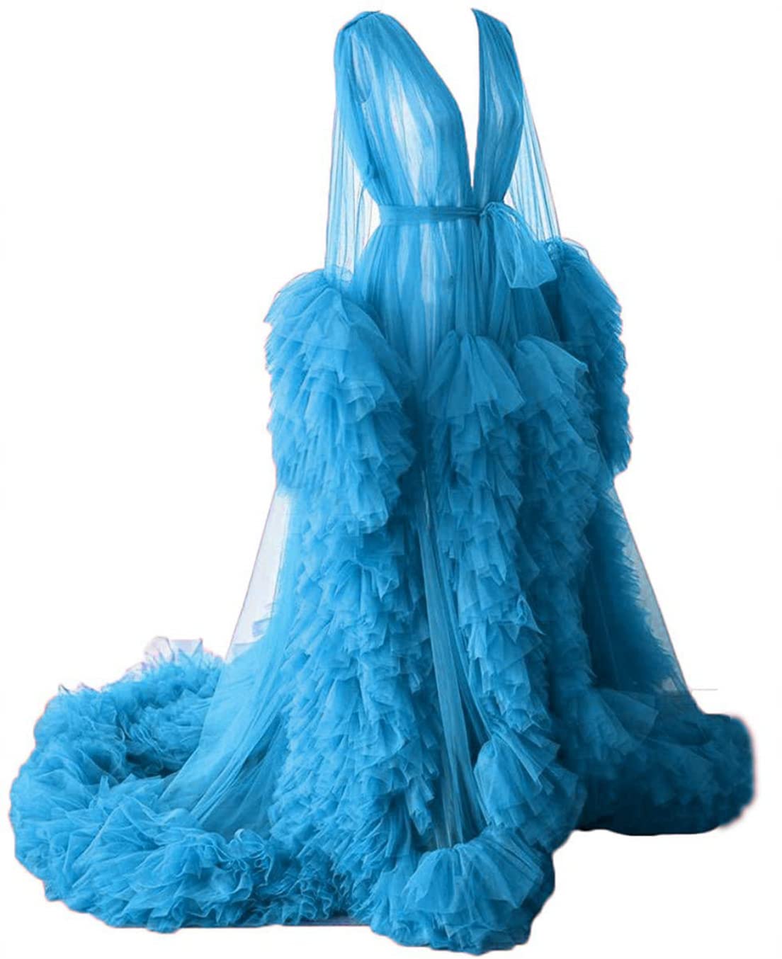 Dressing Gown for Maternity Photoshoot Perspective Sheer Long Robe Puffy Tulle Robe Sheer — view 21