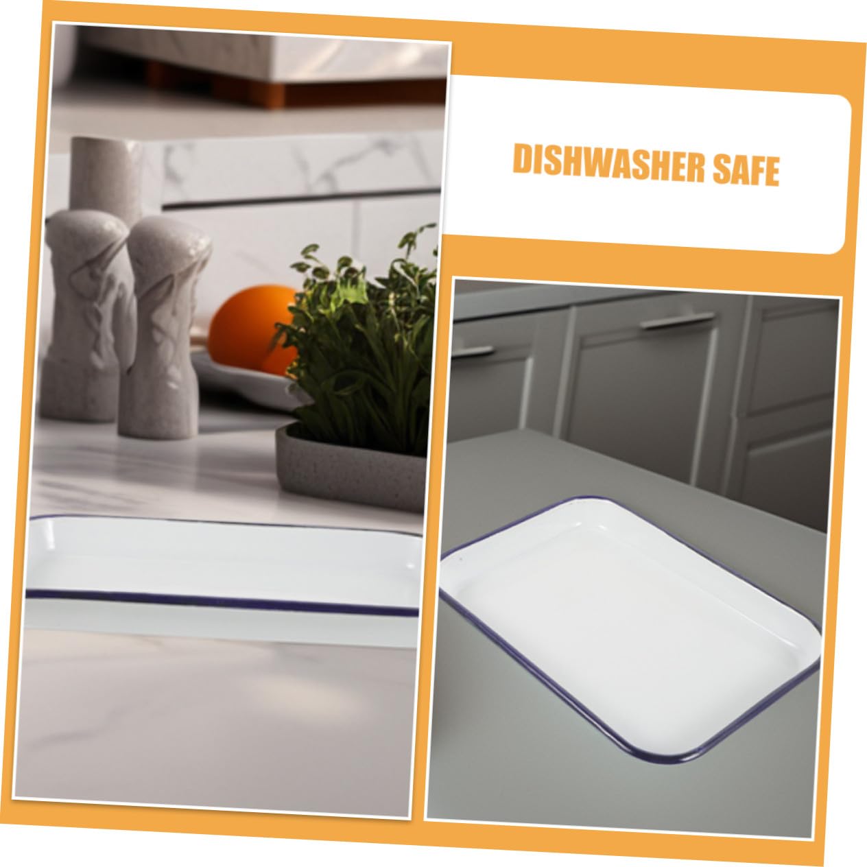 Mikikit Bandejas Rectangulares de Esmalte 20x30 Cm y 24x34 Cm Resistentes al Desgaste Antiadherentes Multifuncionales para Hornear y Asar Aptas para Lavavajillas Uso Doméstico 2 Piezas