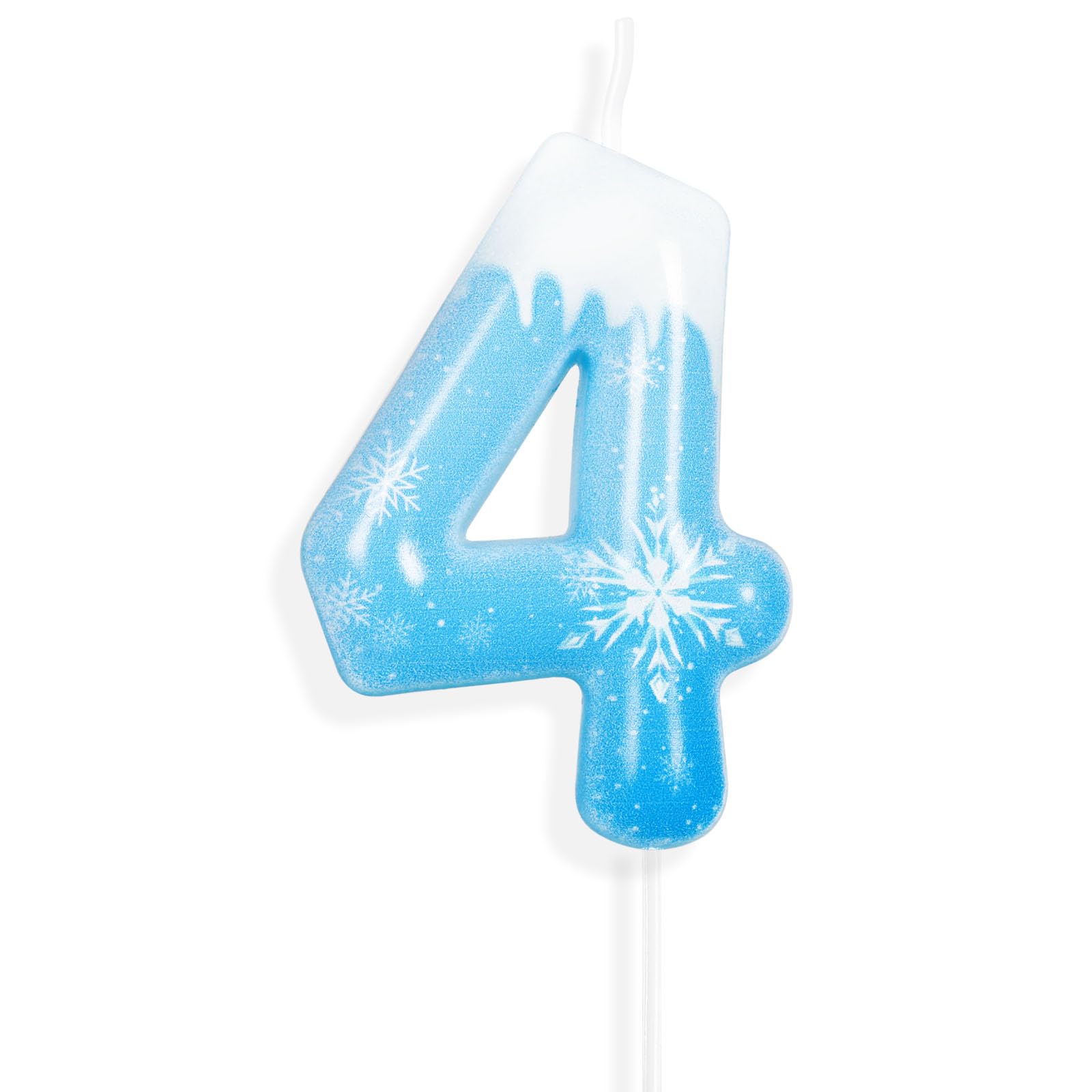 White Froze Snow Themed Birthday Candles, Snowflake Number 4th Birthday Candle for Party Supplies, Snow Winter Froze Birthday Party Decorations, Number 4 Cake Toppers Decorations