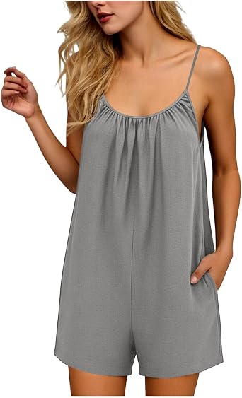 Ruziyoog Womens Sleeveless Romper Spaghetti Strap Casual Loose Shorts Jumpsuit Summer Beach Vacation Lounge One Piece Outfit