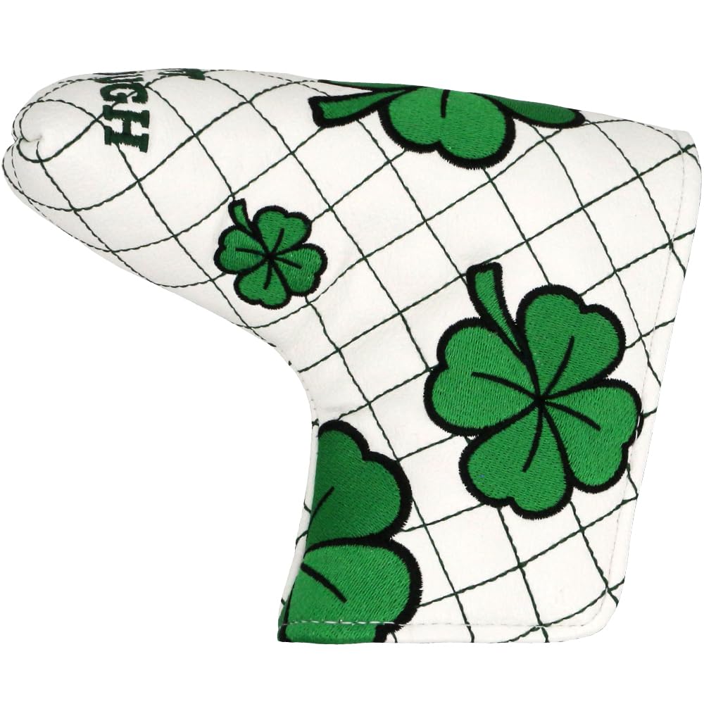 PINMEI Golf Head Covers Blade Putter Cover Blade Headcover Magnetic Embroidered Four-Leaf Clover Design Synthetic Lether Fit for Titleist Callaway