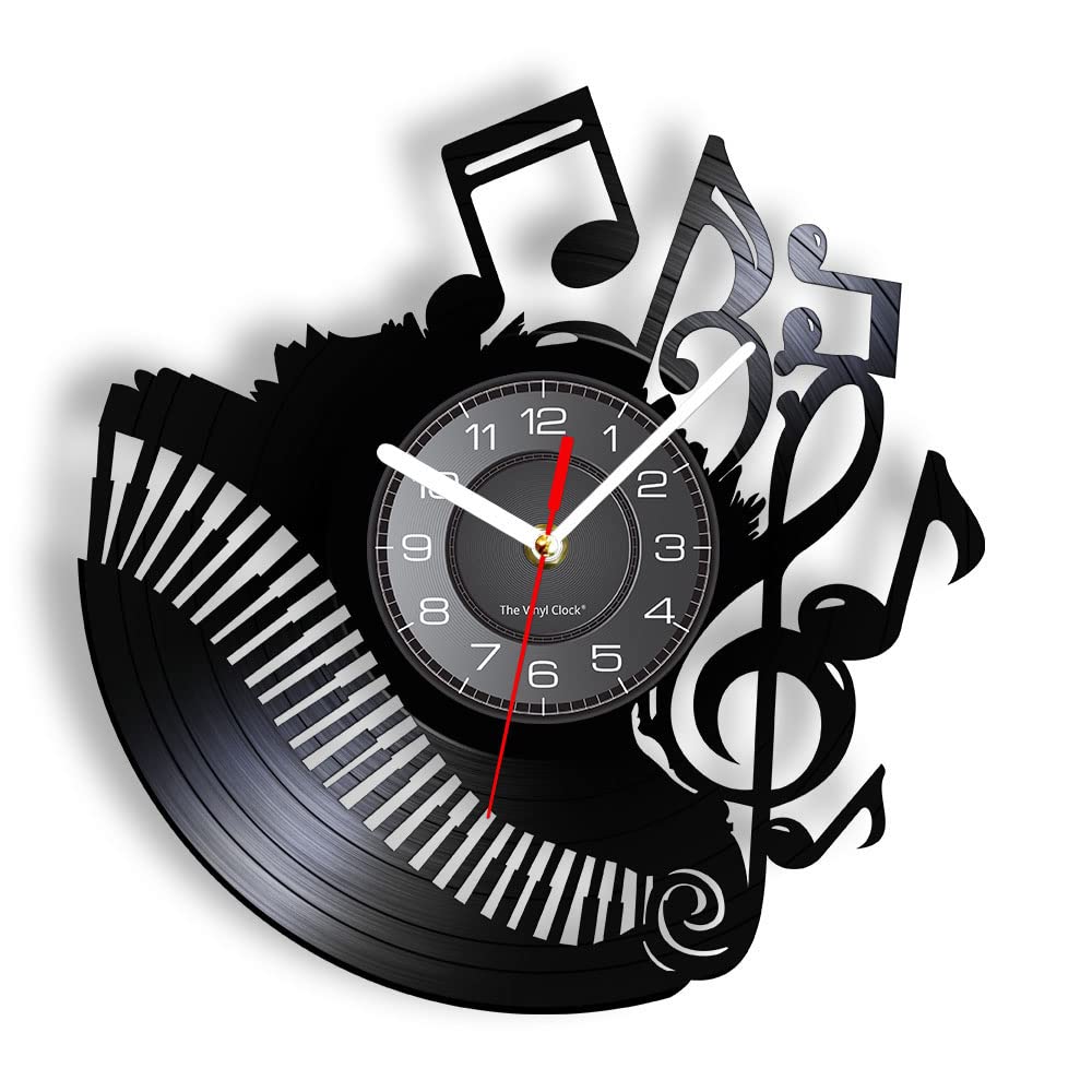 Smotly Black Vinyl Wall Clock, Music Organ Pattern Themed, Gift For Music Lovers Home Wall Clock.