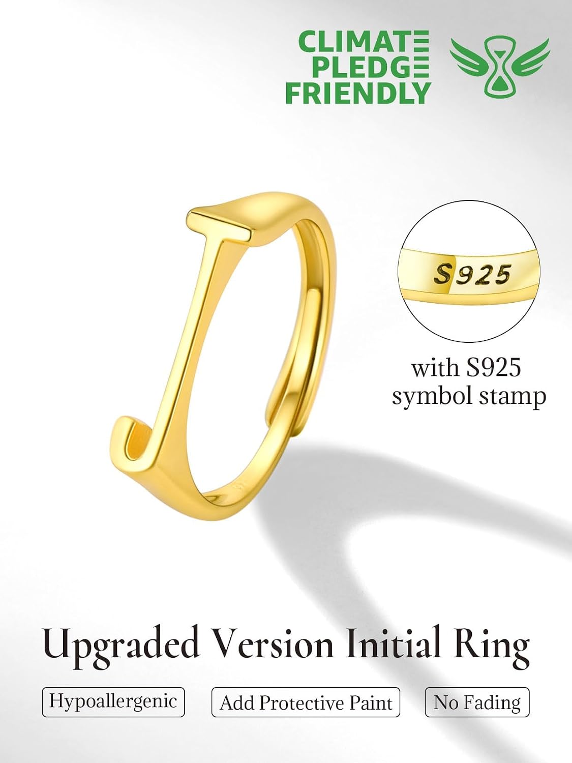 SILVERCUTE 925 Sterling Silver Initial Rings for Women,Adjustable Capital Letter Ring Hypoallergenic,Minimalist 925 Silver Rings for Mother Daughter