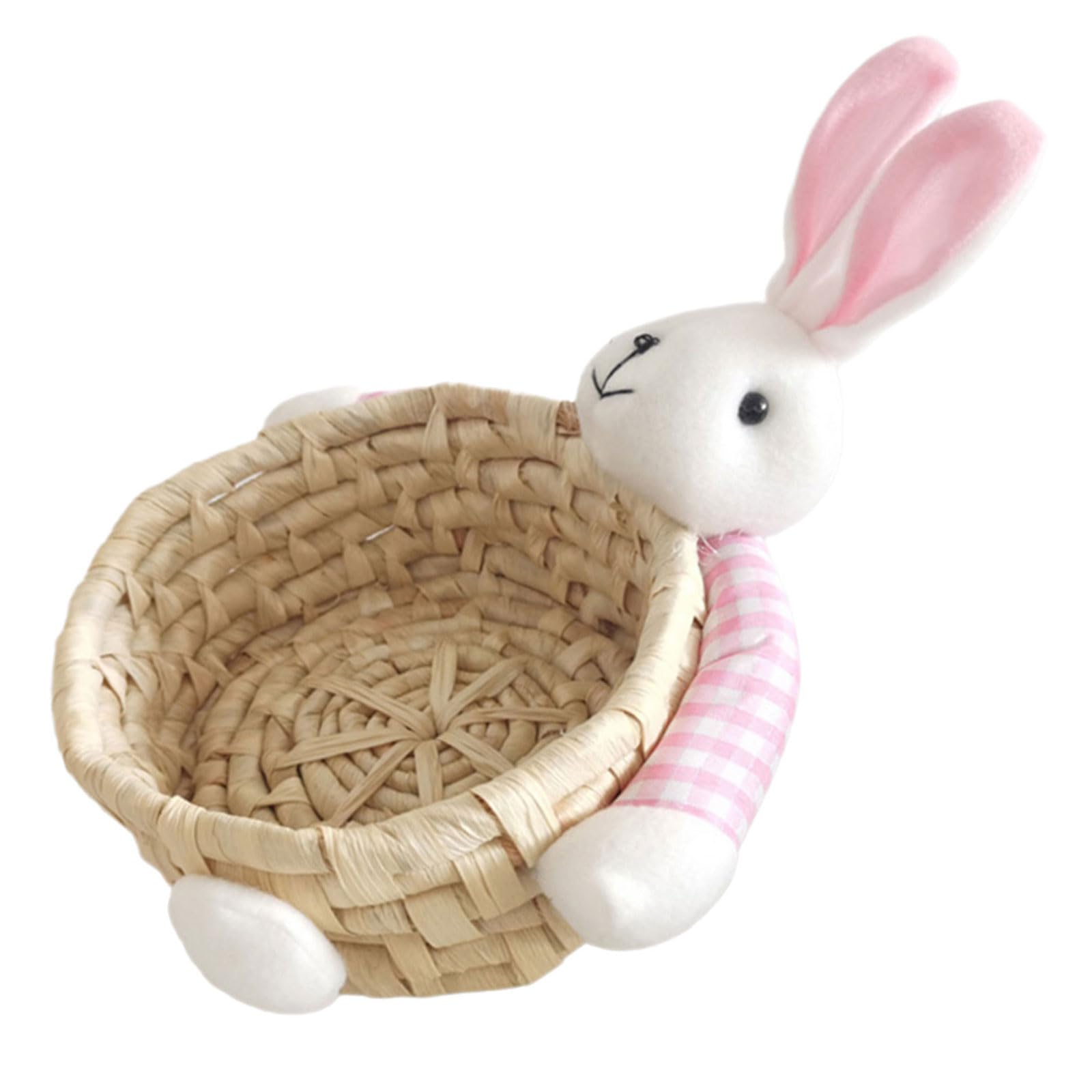 NEWFT Decorative Corn Woven Basket Rabbits Hand Storage Bin Desktop Storage Container for Living Room Or Use