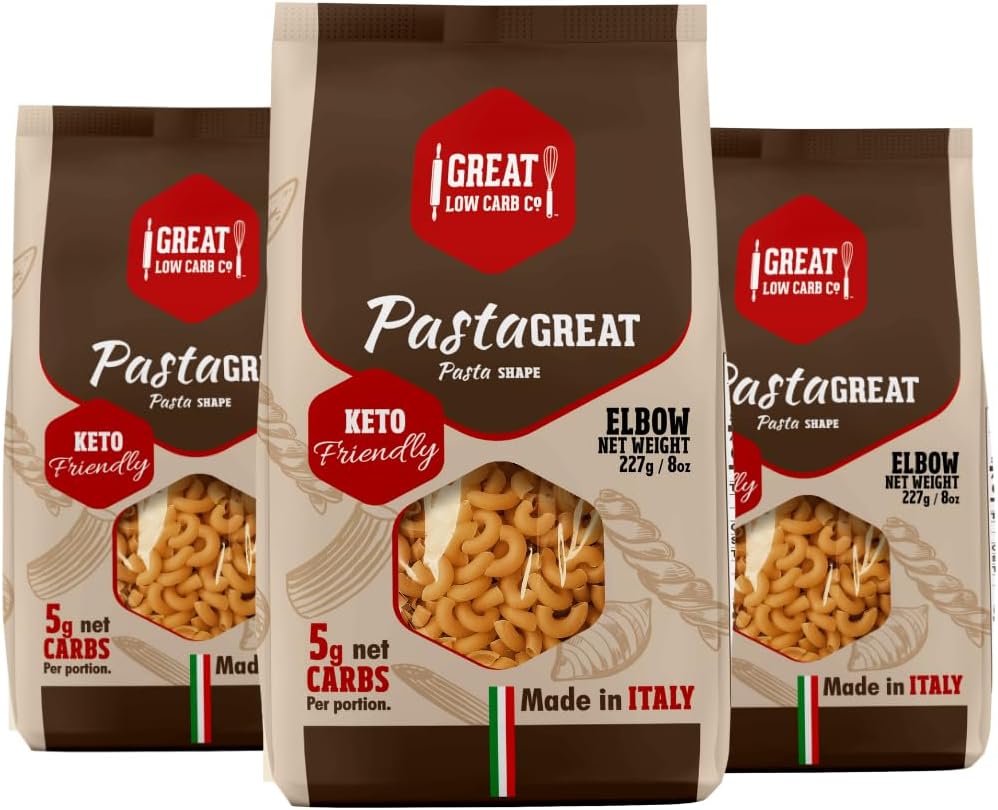 Great Low Carb Bread Co. Company Keto Pasta 7g Net s,12g of Protein (Elbow, Pack of 3)