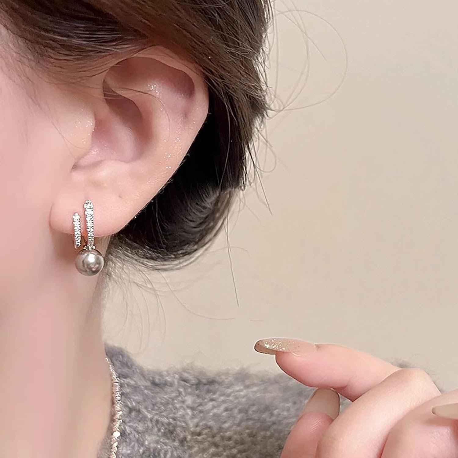 Boho White Pearl Drop Earrings Crystal Claw Earrings Claw Cuff Earrings Silver C Shape Stud Earrings Jewelry Earrings for Women and Teen - Image 5