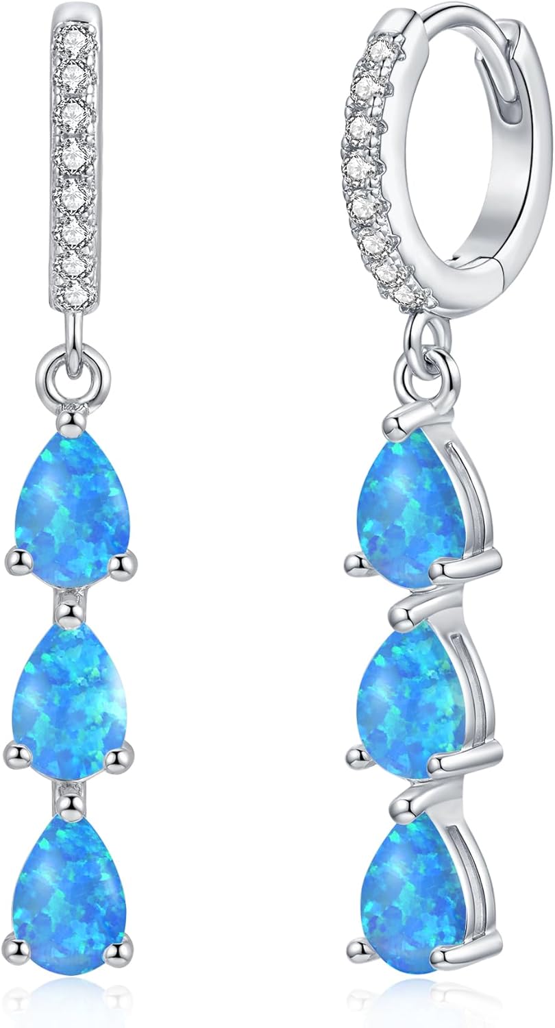 CiNily Opal Hoop Earrings for Women Teen, Dainty Dangle Earrings 14k Gold/Silver Plated Small CZ Diamond Dangle Drop Ear Rings for Women Trendy Hypoallergenic Lightweight Wedding Birthday Jewelry