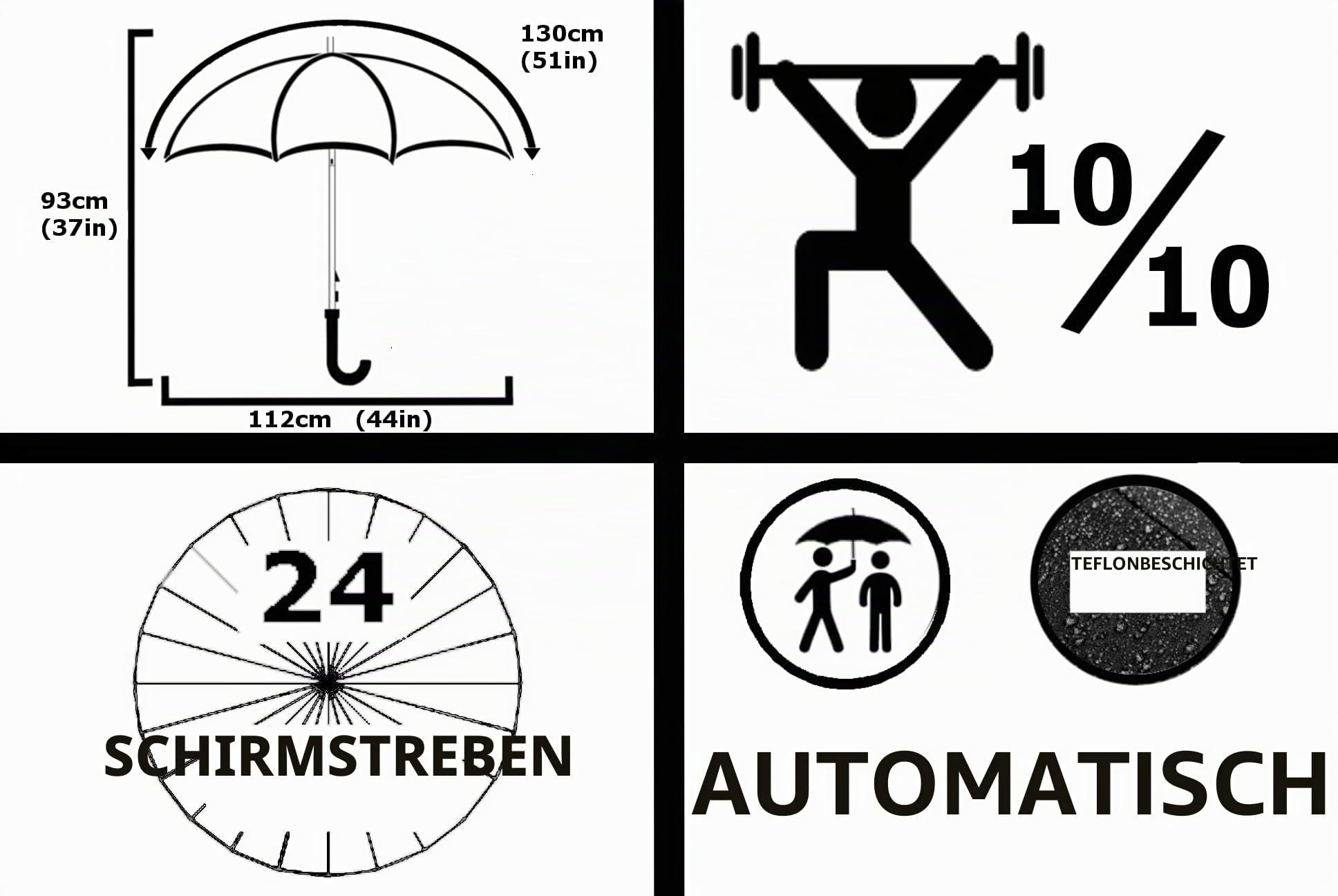 Performance Regenschirme – 60 km/h StormDefender Regenschirm – winddicht, groß, starker Regenschirm – verstärkte Rahmen der nächsten Generation – automatisch – Teflonbeschichtet – Fiberglas regenfest