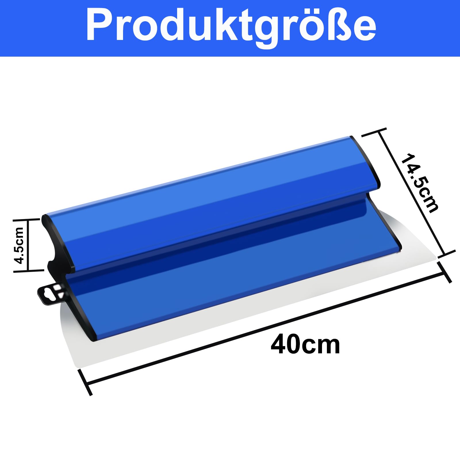 Spatola per superfici da 40 cm, in acciaio inox, lama liscia (0,45 mm) con protezione lama, strumento per grandi aree di lavoro, decorazione da parete, blu | Set di spatole professionali per superfici