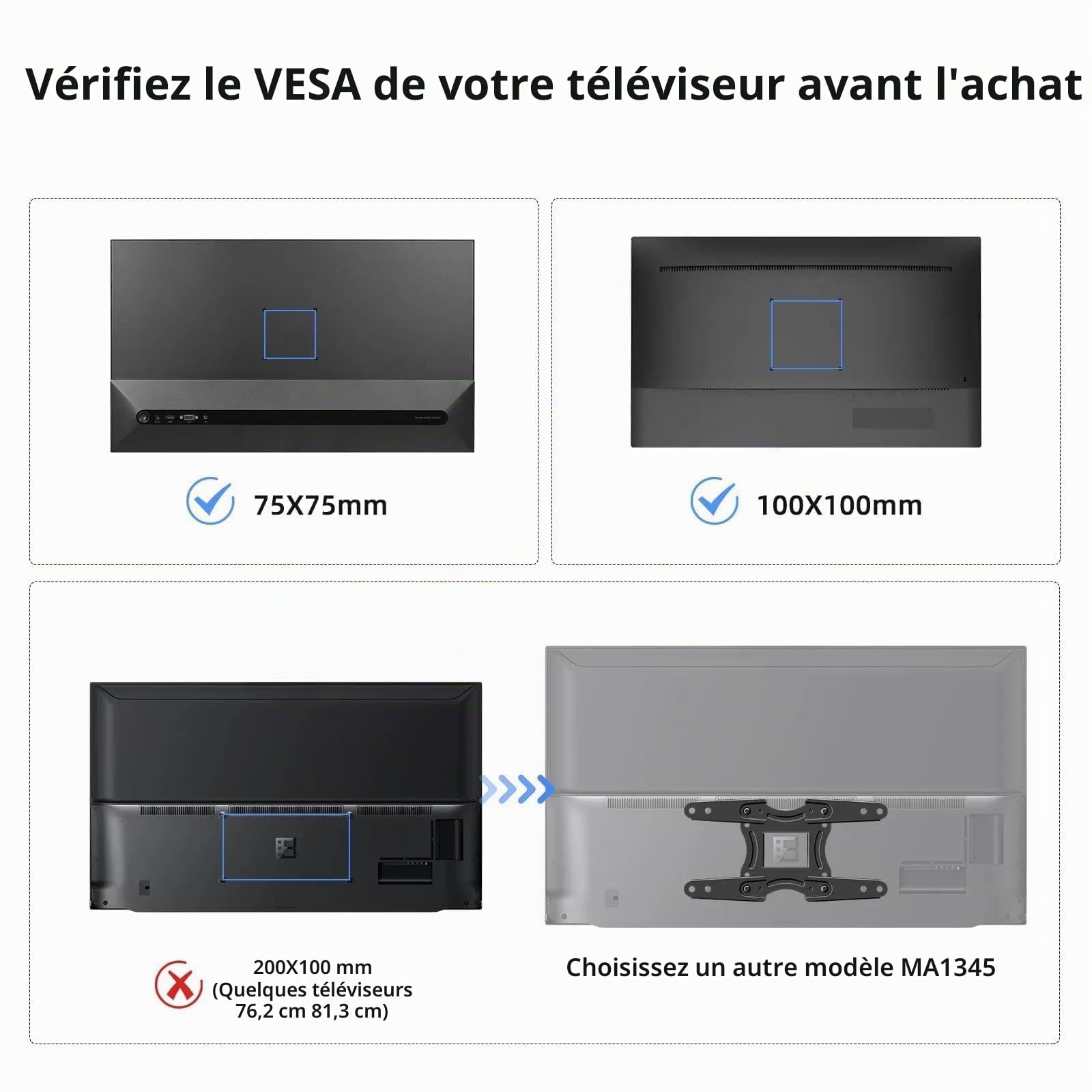 suptek Support TV Mural pour Moniteur et Télévision Plat/Incurvé de 15-32 Pouces, Rotation à 360° Inclinaison 20°, VESA 75x75 / 100x100mm jusqu'à 13 kg, Support Mural TV, Noir, MA2720