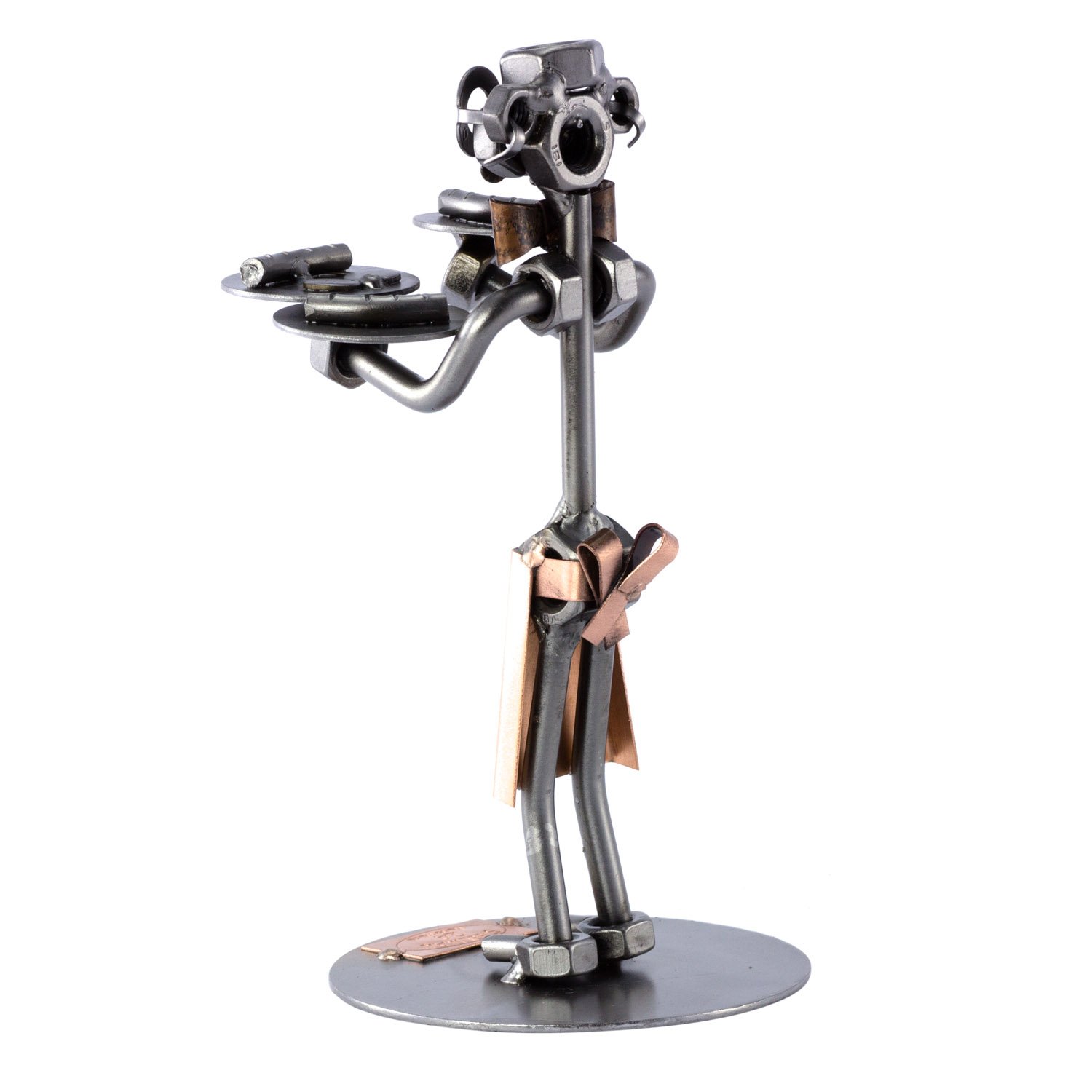 Steelman24 I Omini di Viti Cameriere con Vassoio con Piastra di Incisione Personale I Idee Regalo Originale I Soprammobili in Metallo I Modellino
