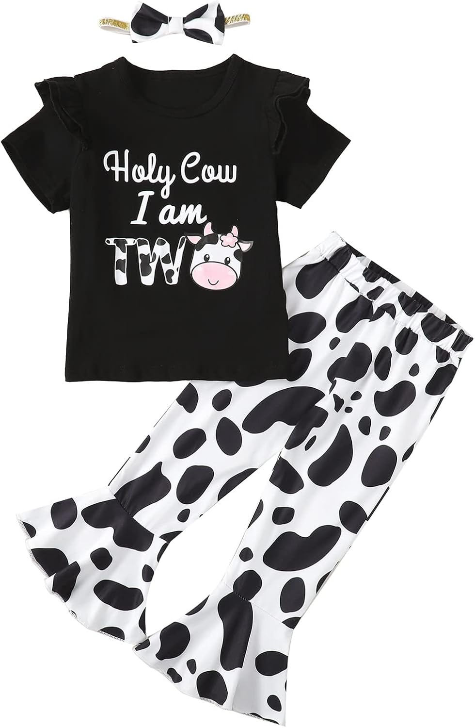 Baby Girl Two Years Old Birthday Outfit Toddler 2nd Birthday Clothes Girl Holy Cow I'm Two Outfit Set