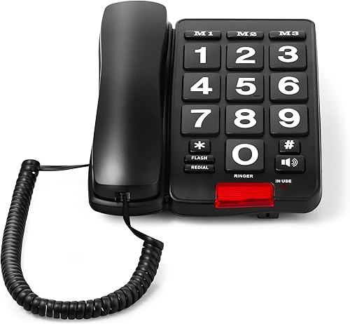 Miniatura 4 de Teléfono fijo de botón grande para personas mayores o discapacitados visuales con colores de alto contraste y volumen alto (negro)