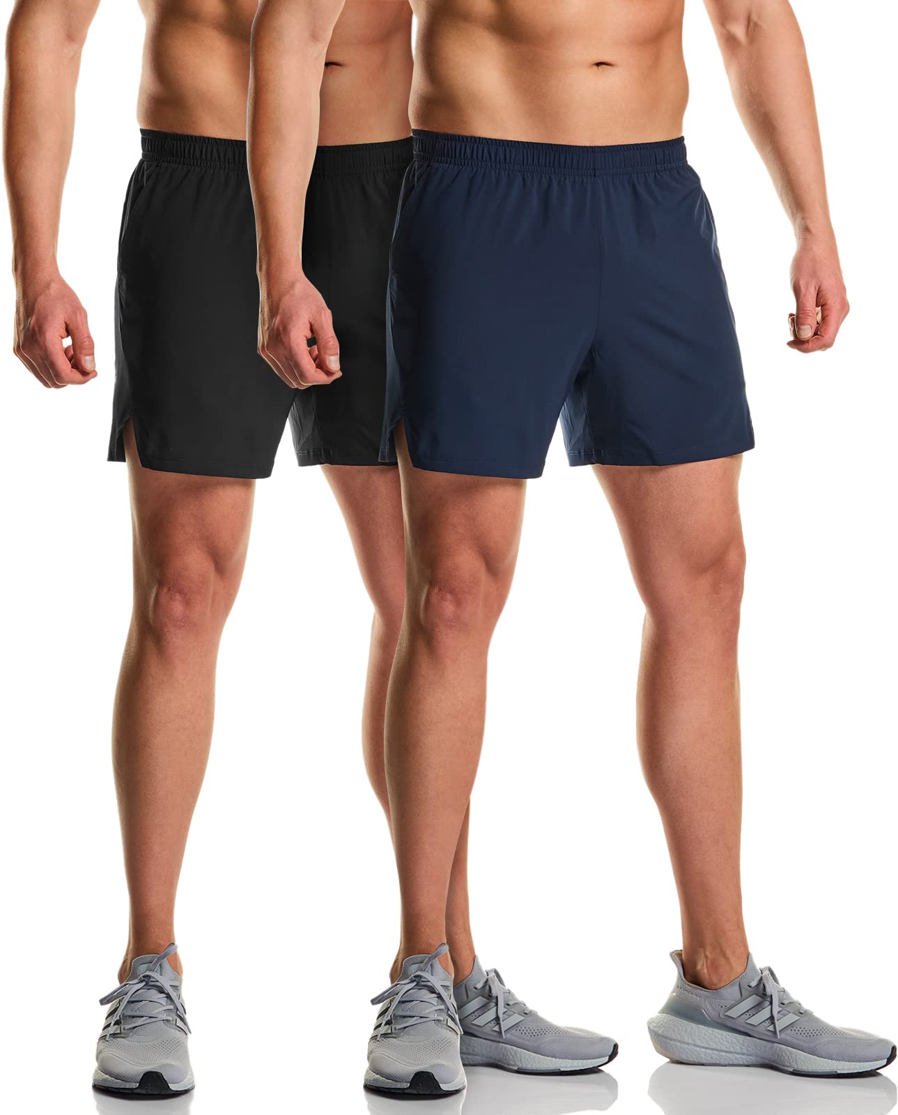 ATHLIO2 Pack Men's Active Running Shorts, Exercise Workout Shorts, Quick Dry Mesh Sports Athletic Shorts with Pockets
