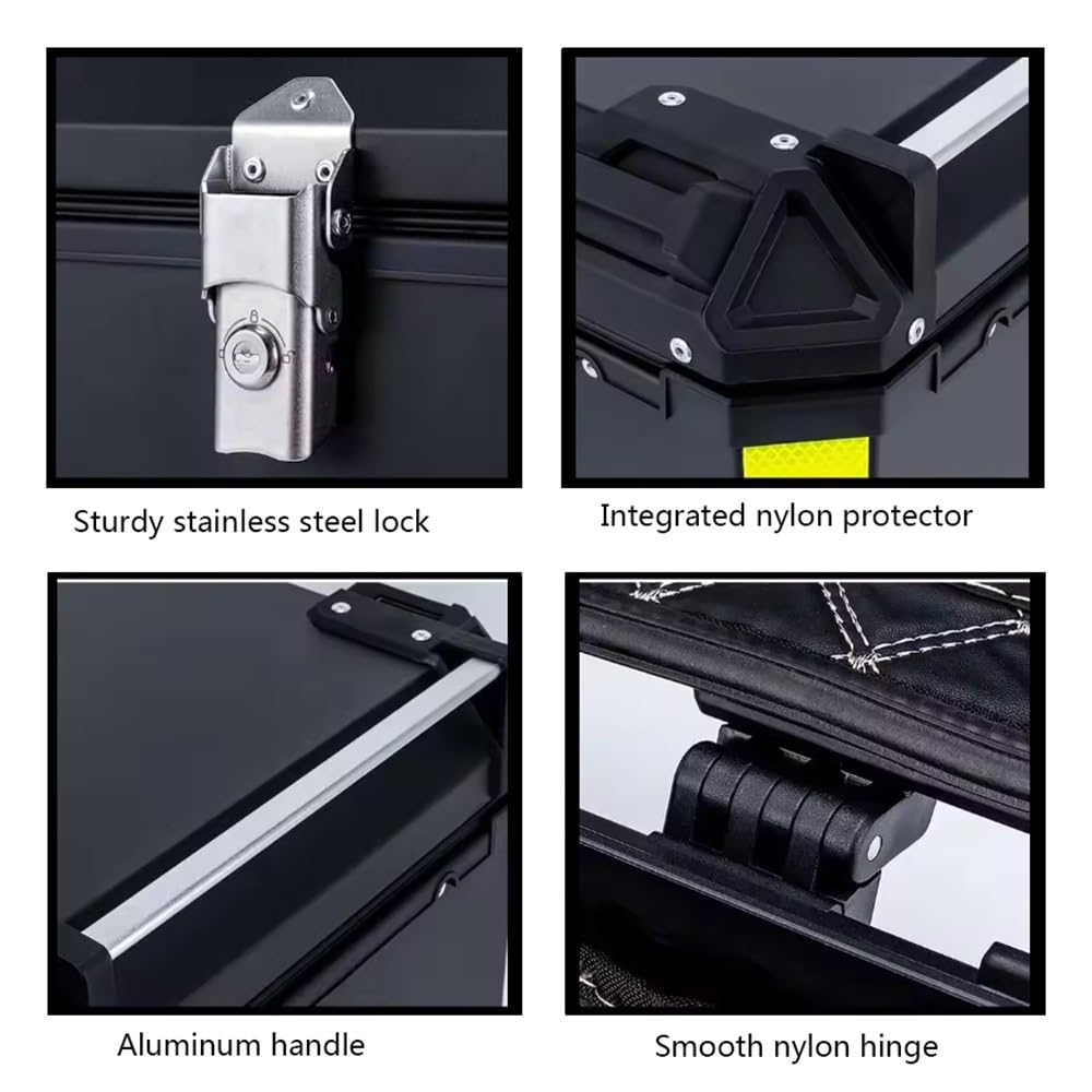 Top Case Box Moto Aluminium, Valise Moto 36L 45L 55L 65L 80L 100L Coffre De Moto Étanche Topcase Valise pour Moto avec Serrure de Sécurité(Silver,55L)