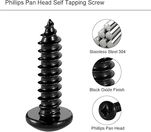 Miniatura 2 de Tornillo autorroscante Phillips #10 x 2 pulgadas, tornillos de chapa metálica de cabeza plana, tornillos de madera, óxido negro, acero inoxidable