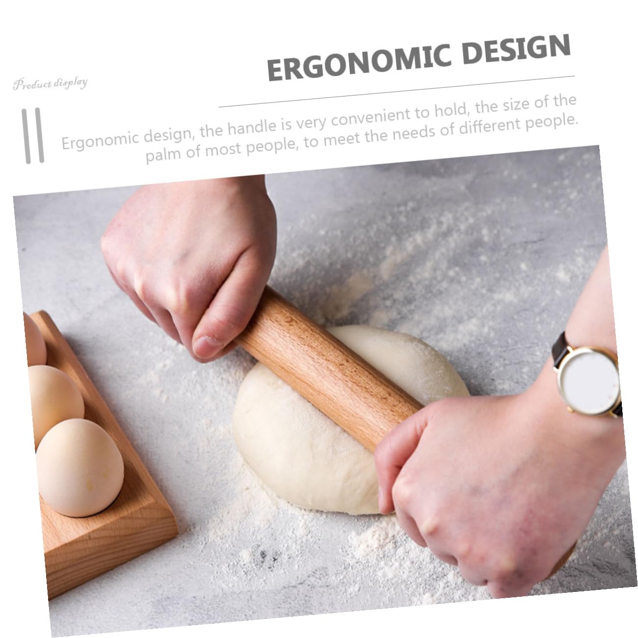 Holz Nudelholz für Kuchen und Teig, 1 Stück, Beige