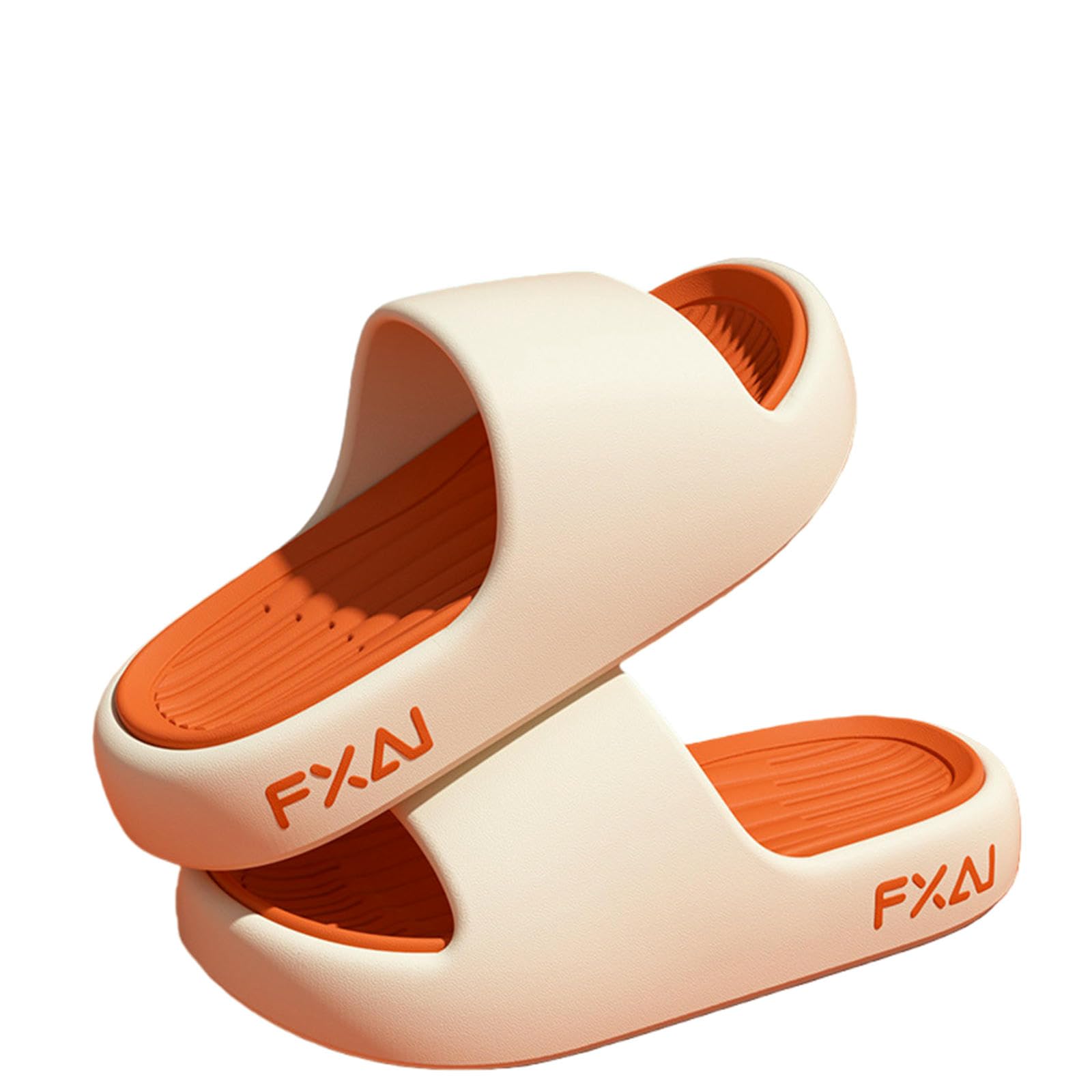 Gyios Summer Slippers Shower Sandals Flip-flops Solid Color Extra Thick Non-slip Soles Bathroom Leisure Beach Household Slippers-white Orange-44-45