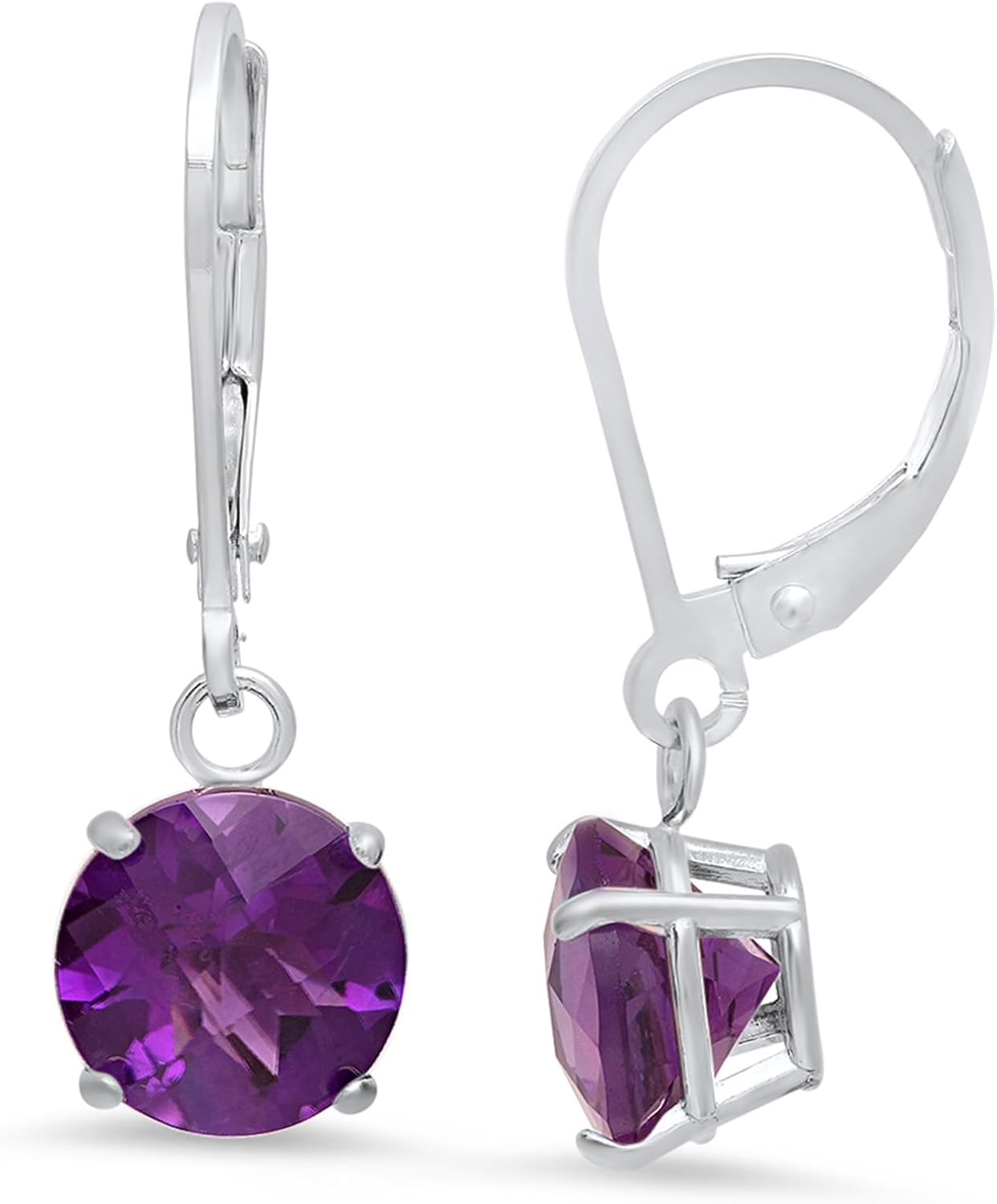 925 Sterling Silver Gemstone Earrings for Women | 6 & 8 mm Round Dangle Birthstone Earrings with Leverbacks | Hypoallergenic Gemstone Drop Dangling Earring by MAX + STONE