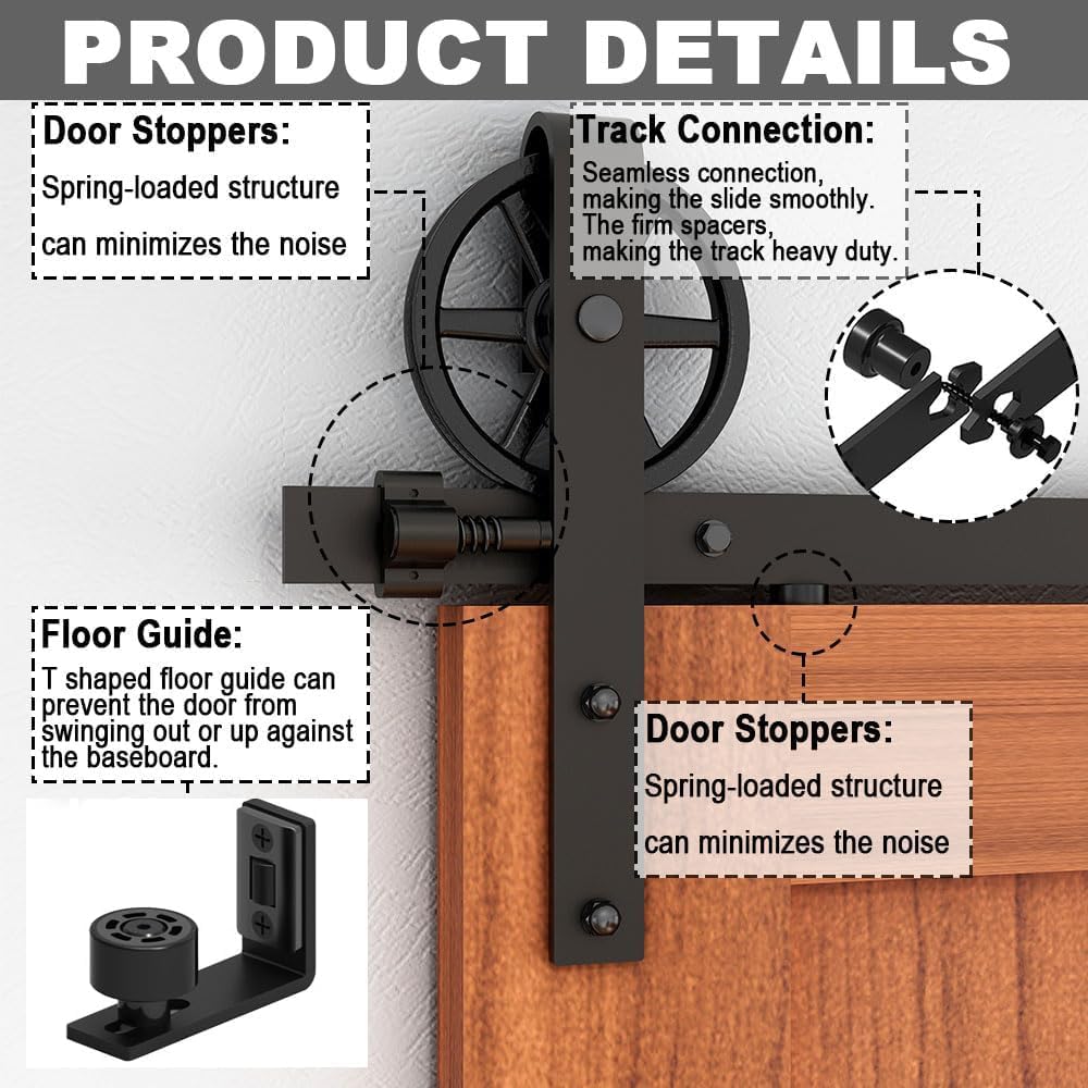 7.5FT-224cm Acciaio Binario per Porta Scorrevole Kit, CCJH Porte Scorrevoli Accessori, Con Senza Pugno Guida Porta Scorrevole Pavimento[Grande Rullo]