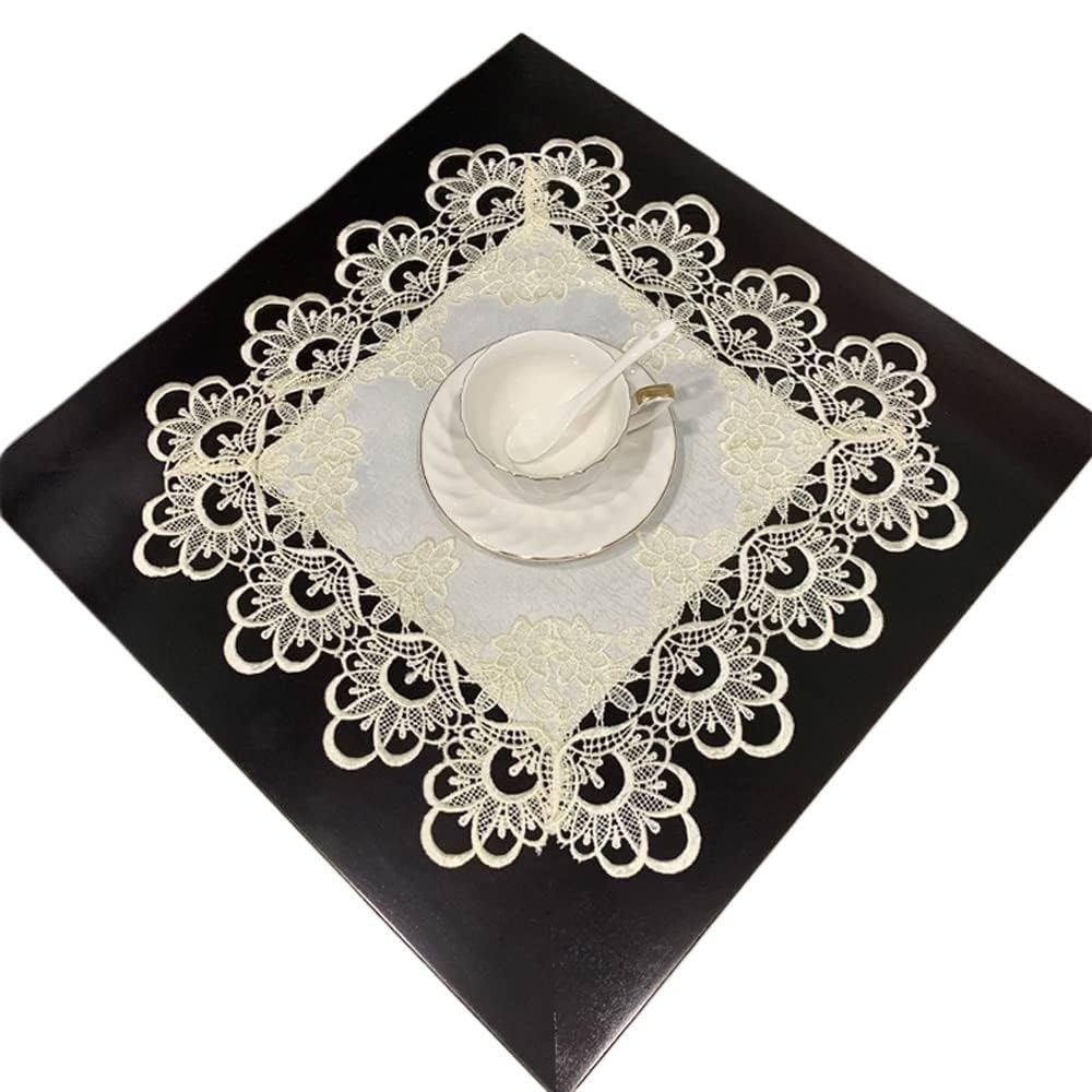 FAYING Lace Table Doilies Square Bedside Tablecloth Nightstand Cover Coffee Dining Tables Centerpiece Small Table Cloth Vase Mat Cup Mat(Cream White)