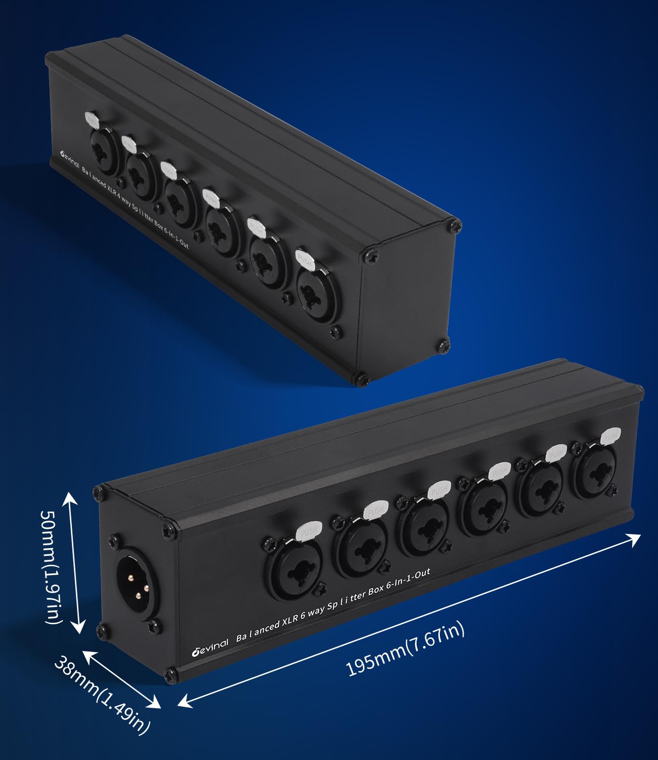 Connettore combinato TS/TRS XLR a 3 pin da 6,35 mm, scatola audio passiva stereo a 6 vie, cavo splitter box 6 in 1, sei convertitore bilanciato da 0,25 pollici o XLR femmina a 1 maschio