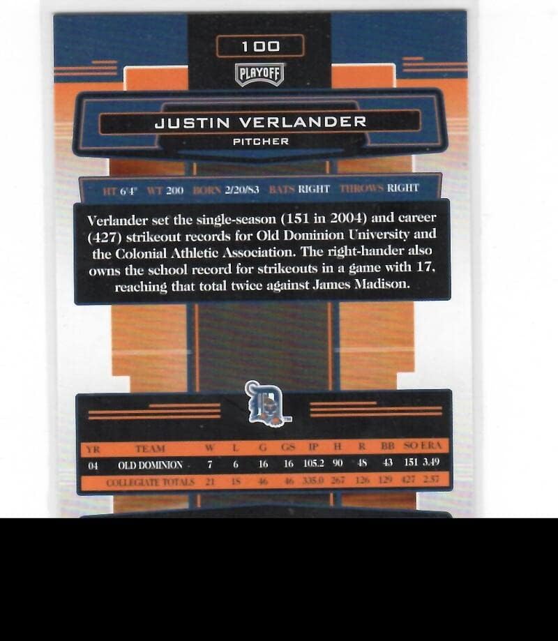 2005 Playoff Absolute Memorabilia #100 Justin Verlander Detroit Tigers MLB Baseball Card (RC - Rookie Card) NM-MT