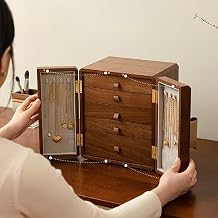 Luxury Jewelry Box With 5 Adjustable Floors - Secure Double-Lock Design For Necklaces, Rings, Earrings - Large & Small Grids Organizer 21.5 X 20 X 27cm - Elegant Travel Storage Case