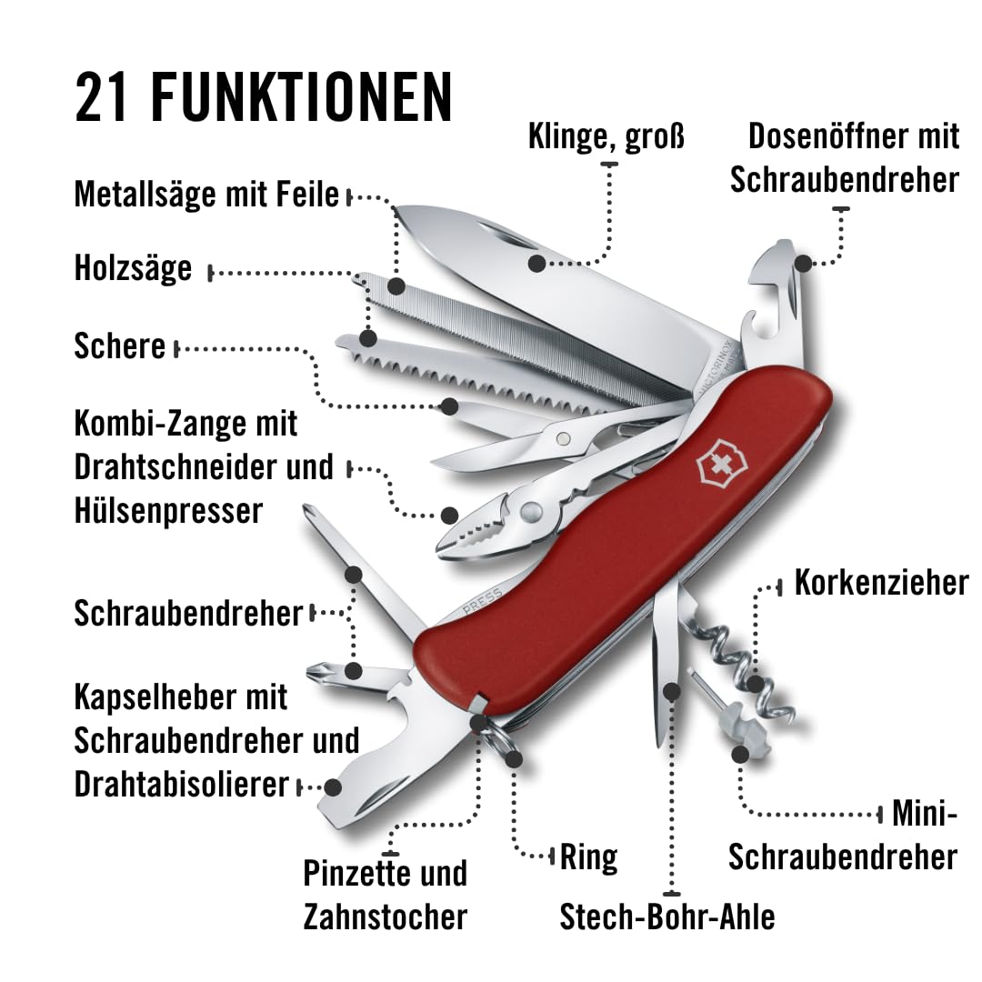 Victorinox Taschenmesser Work Champ (21 Funktionen, Feststellklinge, Zange, Metallsäge) rot