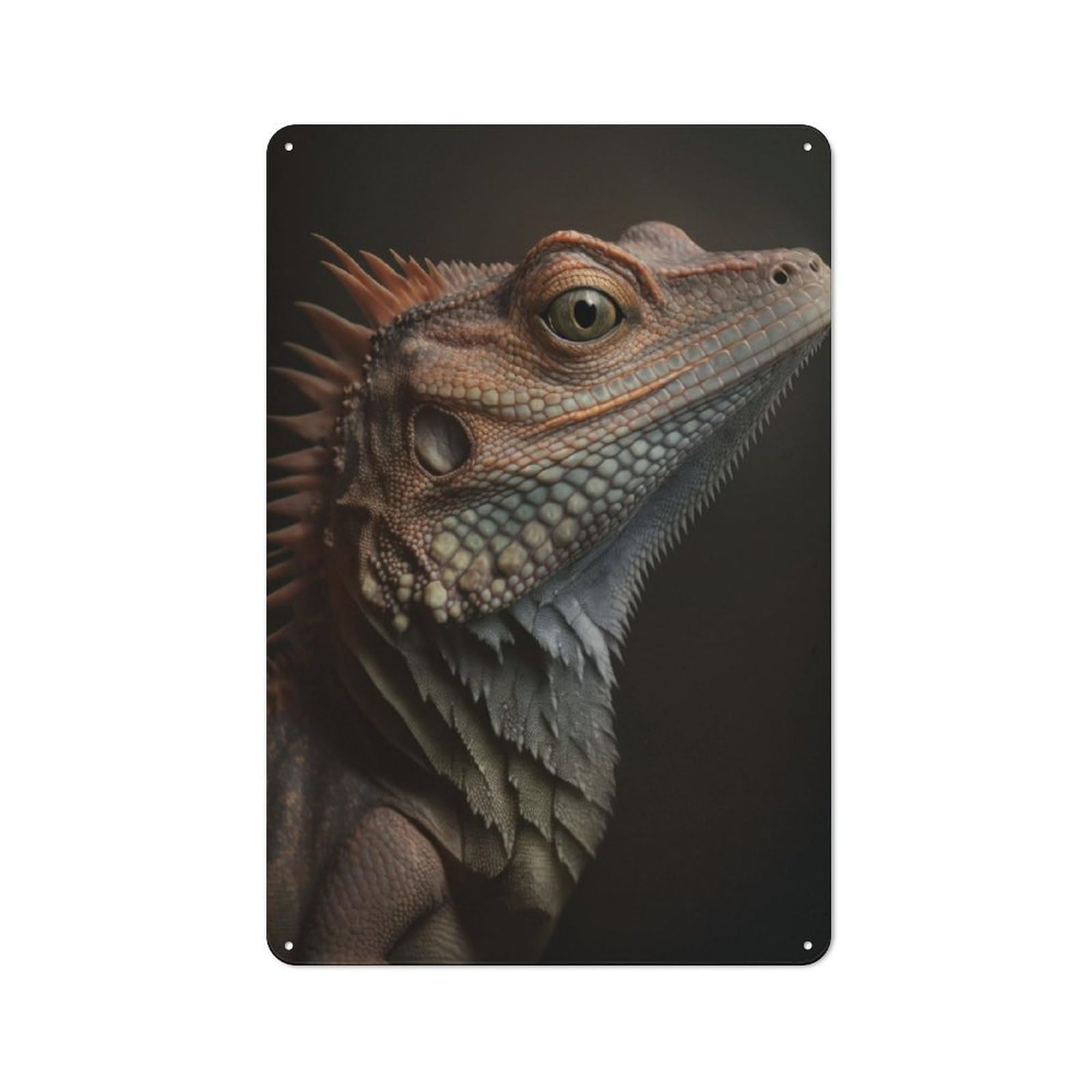 Junmoney Lizard Portrait Metal Plaque 30X20cm With For Workshop Wall, Retro Decor, A New Home Gift For Collectors Of Metal Signs