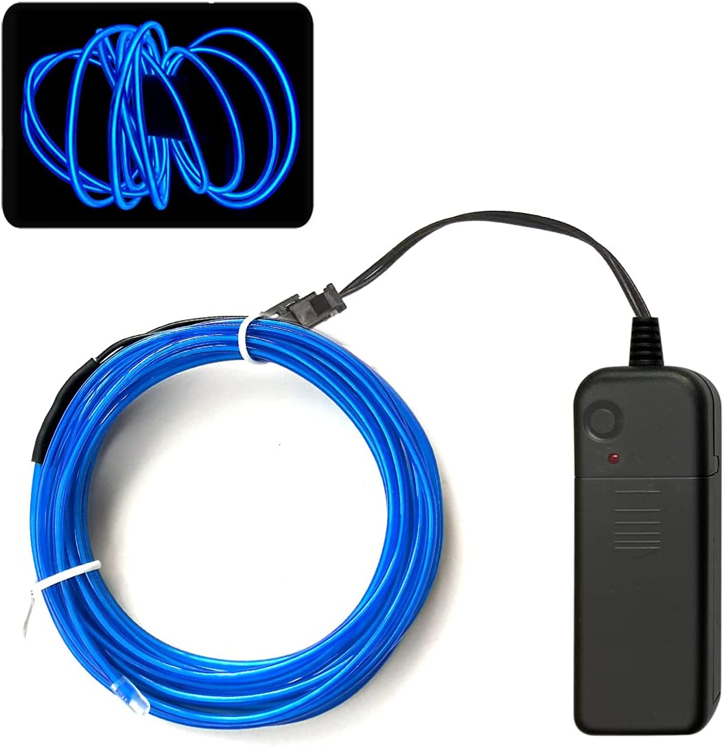 El Wire Blue, 16.4ft/5m Neon Glow Rope Light with Battery Pack Neon Glowing Strobing Electroluminescent Wire for Parties, Halloween Decoration…