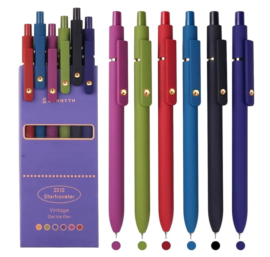 czxwyst 6pcs Retractable Gel Ink Pens 0.5mm Fine Point Color Ink Ballpoint Pens for Daily Writing (Vintage)