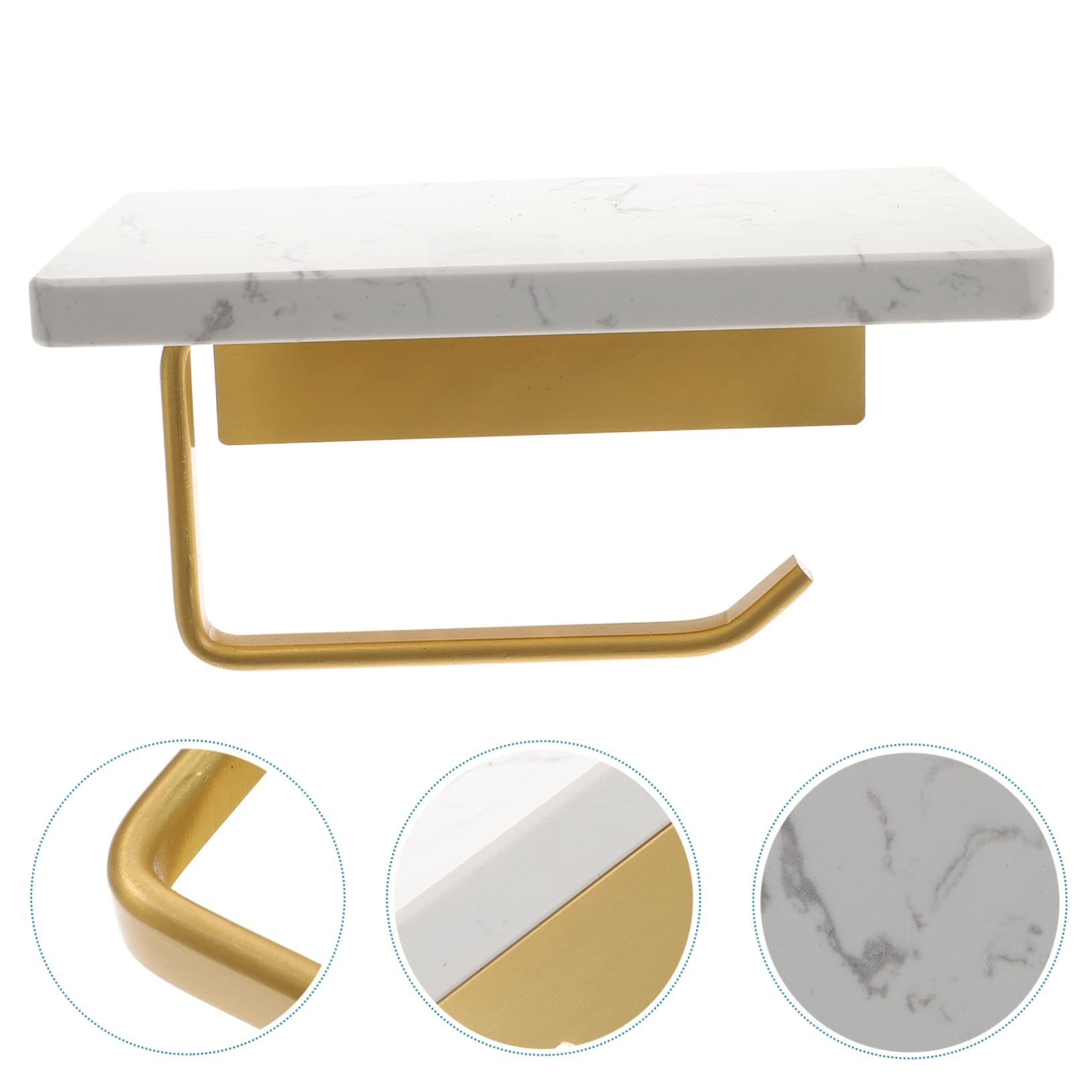 Holibanna Soporte de Papel Higiénico de Mármol Blanco con Repisa de Aluminio, Montado en Pared, para Baño y Aseo, Estilo Sencillo y Elegante