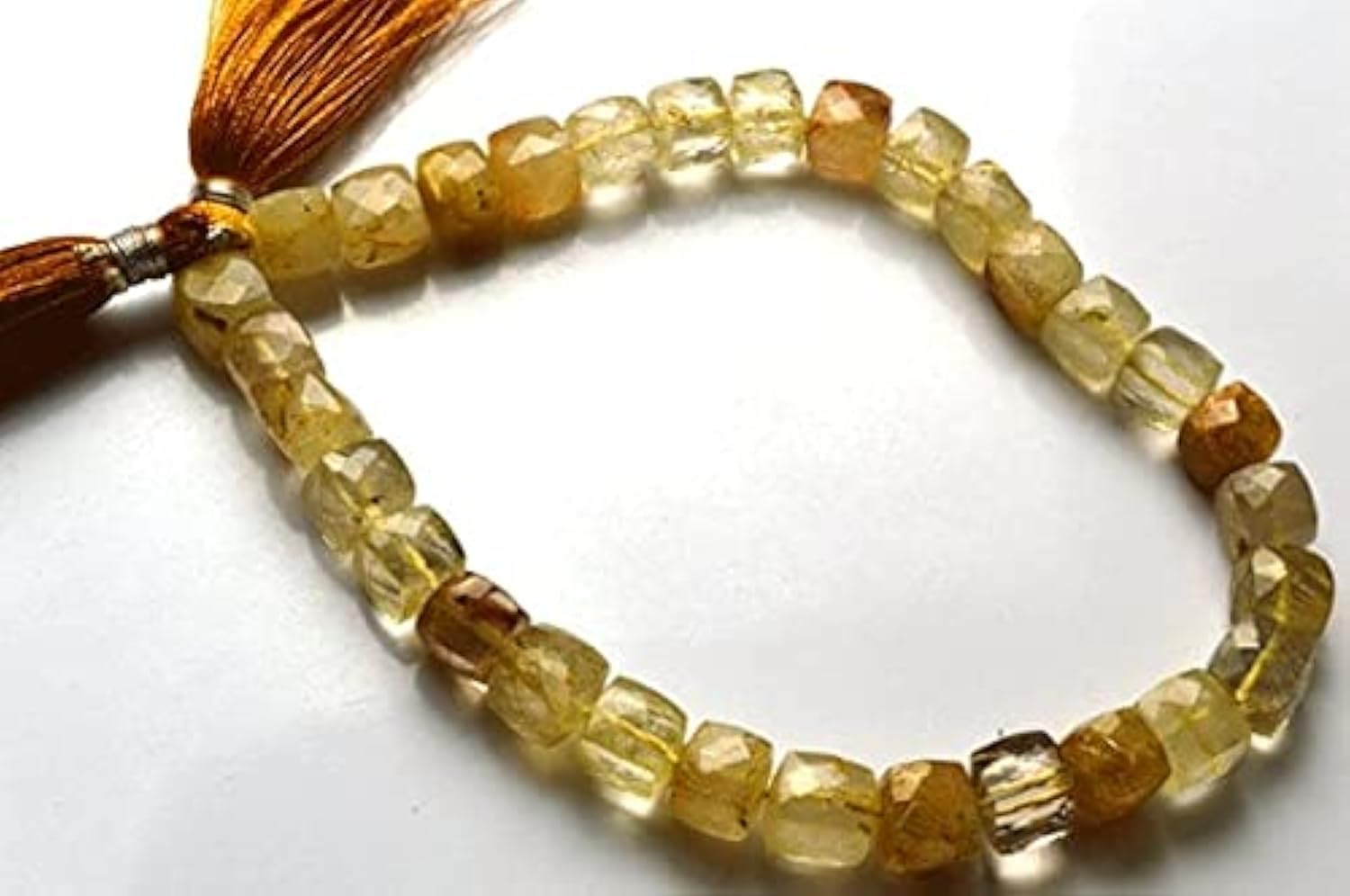 Quartz rutilé doré en perle cube facettée 7-8mm fil briolette pour création bijoux DIY