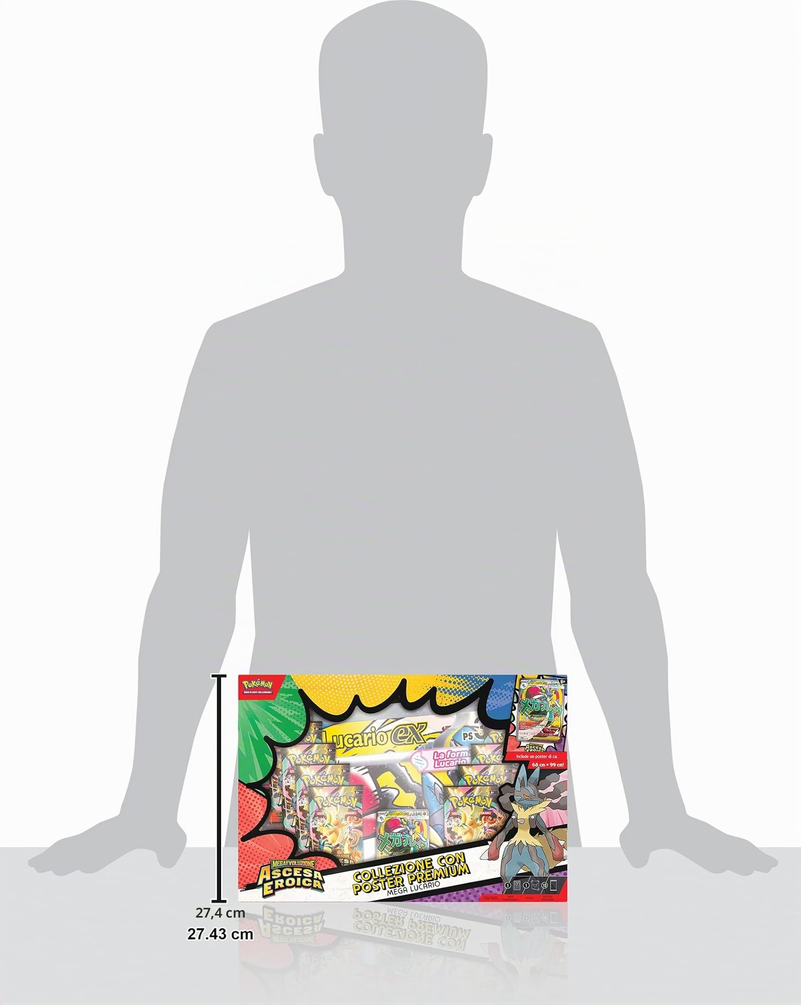 Pokémon: collezione con poster premium Mega Lucario dell’espansione Megaevoluzione - Ascesa Eroica del GCC Pokémon (una carta promozionale olografica, un poster fronte-retro e 10 buste di espansione)