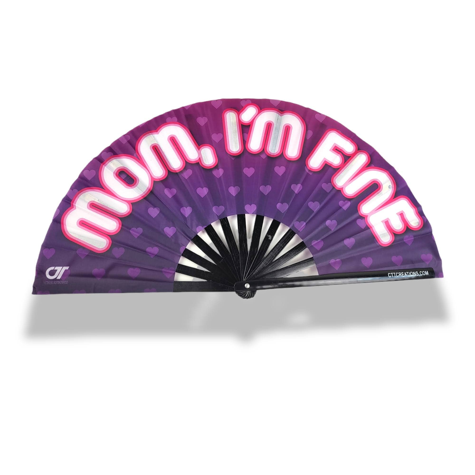 CTT CREATIONS Large Folding Fan- 13i nches Tall 25 inches Wide- Hand Fan- MOM I'm FINE- Fan for Events Rave Concert and Festival- Light and Compact