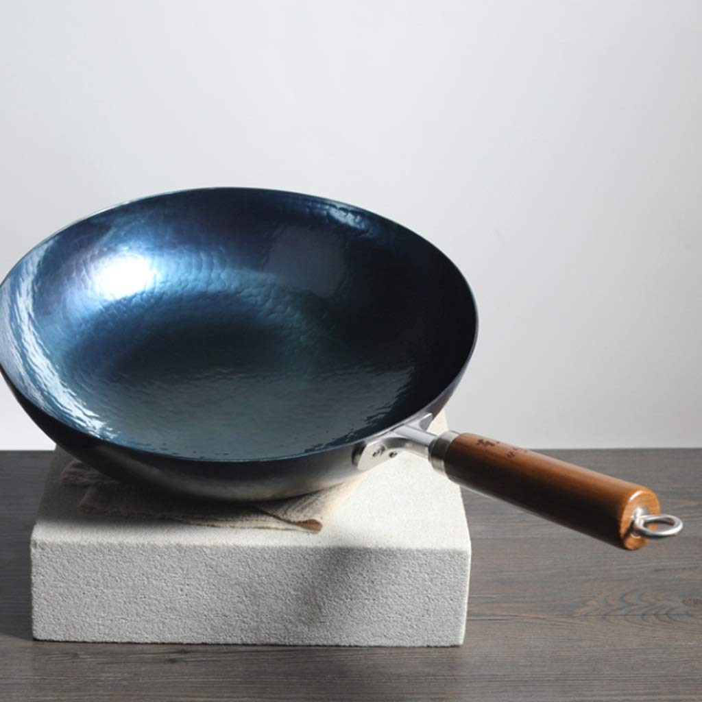 Schmiedeeiserner Bratpfannen-Wok, Haushaltsbackform, blauer unbeschichteter Wok, antihaftbeschichtete Pfanne, für Gasherd, 32 cm