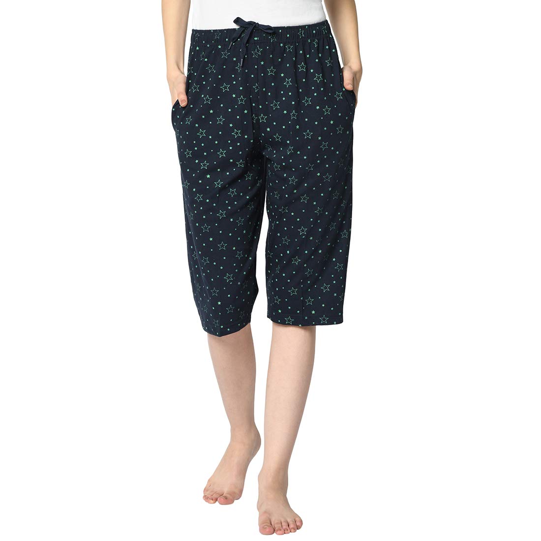 mack jonney Women's Cotton Three Fourth Capri Shorts with Side Pockets |Women's Casual Shorts-D13__PRT__1NVY__01-P-picture-18