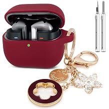 KOUJAON Compatible Case for Samsung Galaxy Buds 3 Pro & Buds 3, Silicone Protective Cover with Bling Keychain, Includes Cleaning Pen Burgundy
