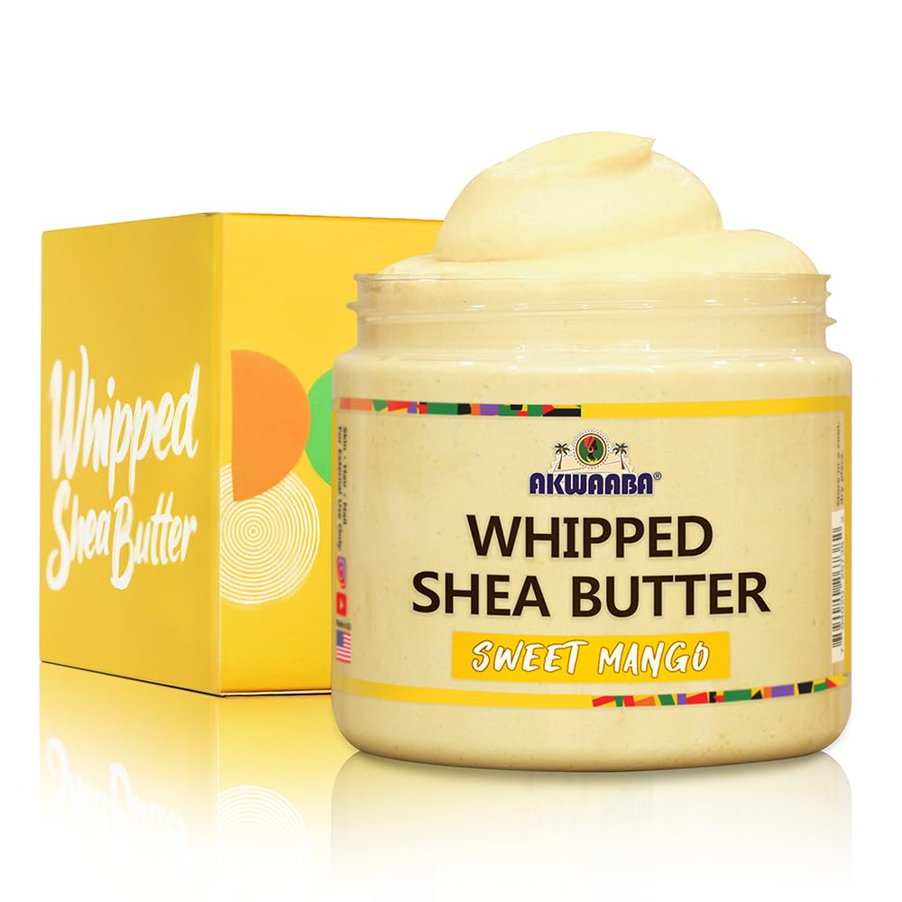 AKWAABA Whipped Shea Butter (Sweet Mango) – Nourishes & Moisturizes | Made with Shea Butter | No Dyes & Parabens | 12 oz / 340 g