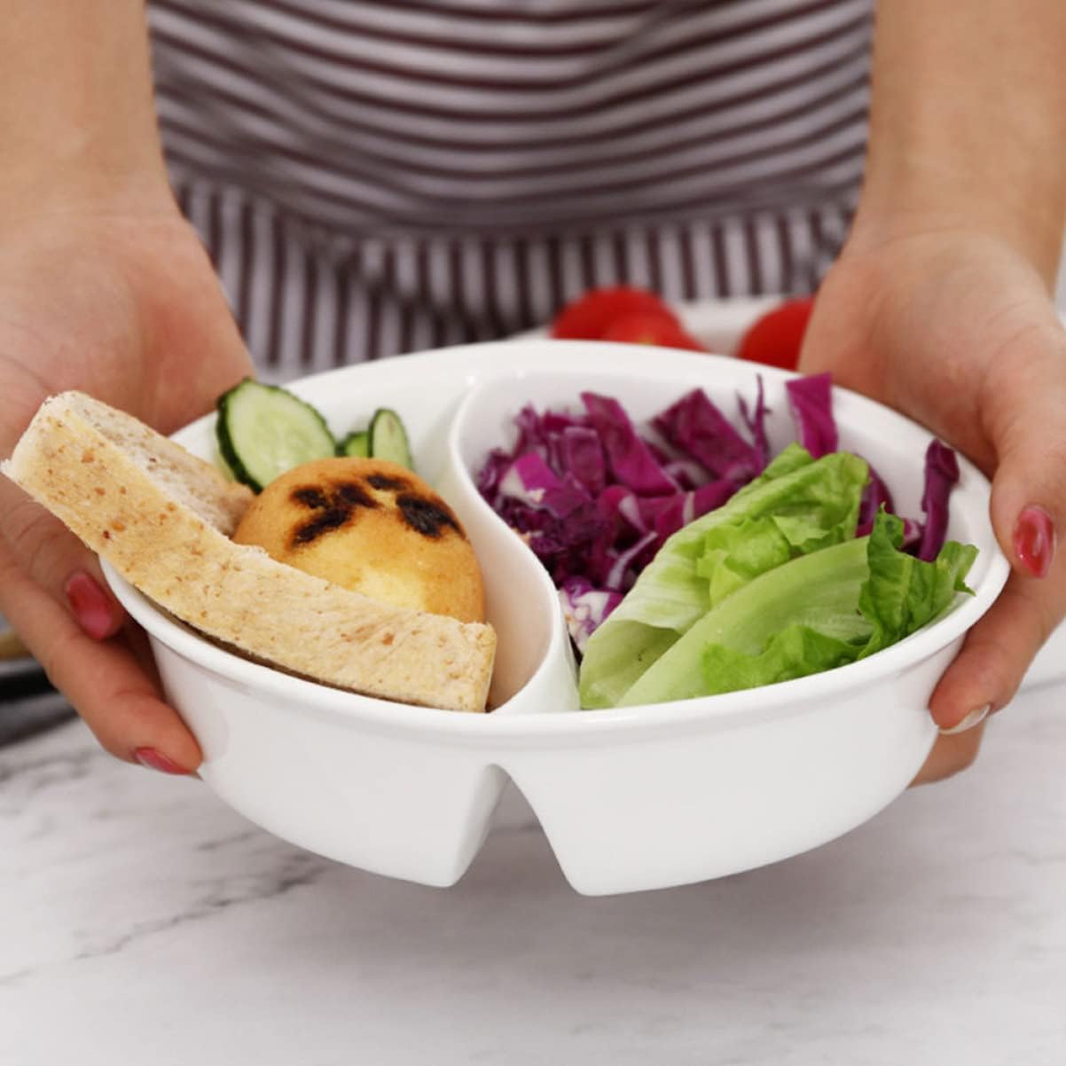 Ceramic Tai Chi Spicy Bowl Japanese Style Double Gird Design Food Container Dividers