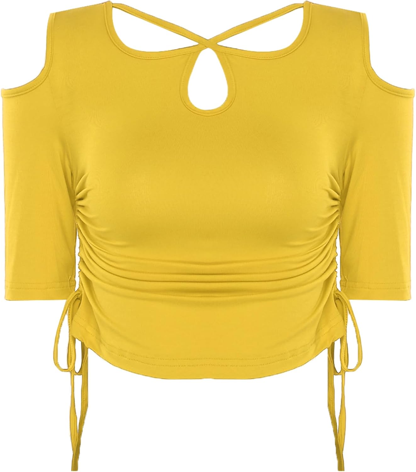 Hularka Womens Dance Cropped Top Crossing Straps Cold Shoulder Casual Yoga Pilates Ballet Workout Tops