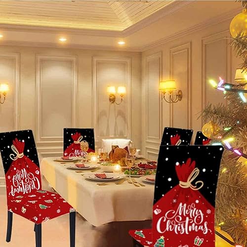 Miniatura 3 de LIPOR Juego de 6 fundas para sillas de comedor de Navidad, fundas elásticas para sillas Parsons impresas, decoración navideña, lavable, extraíble,